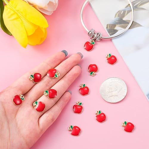 Miniatura 5 de Joez Wonderful Dije de manzana con forma de manzana, aleación esmaltada de frutas, cuentas para aretes hechos a mano, collar y pulsera
