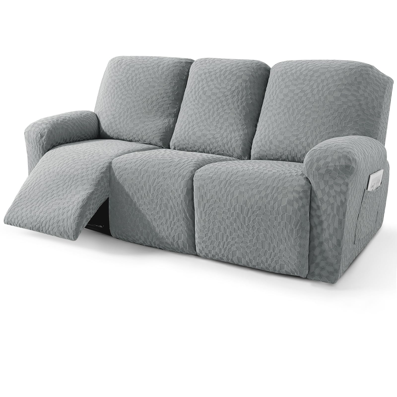 2026 Sofa Recliner Cover 8-Piece (69"-91") Super Soft Recliner Couch Covers with Big Pocket &amp; Anti Slip Ties Stay in Place, Stretch Lazy Boy Reclining Couch Sofa Slipcover Durable Washable, Light Grey
