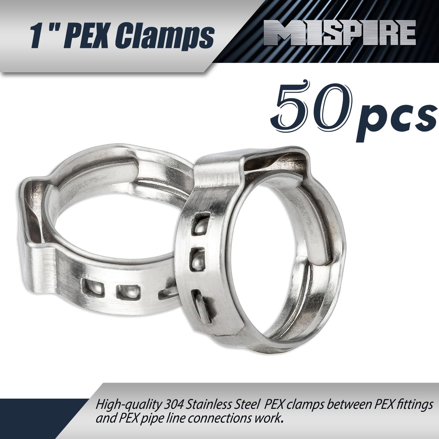 PEX - Confezione da 50 morsetti per tubi PEX da 1", in acciaio inox 304, per raccordi per tubi PEX