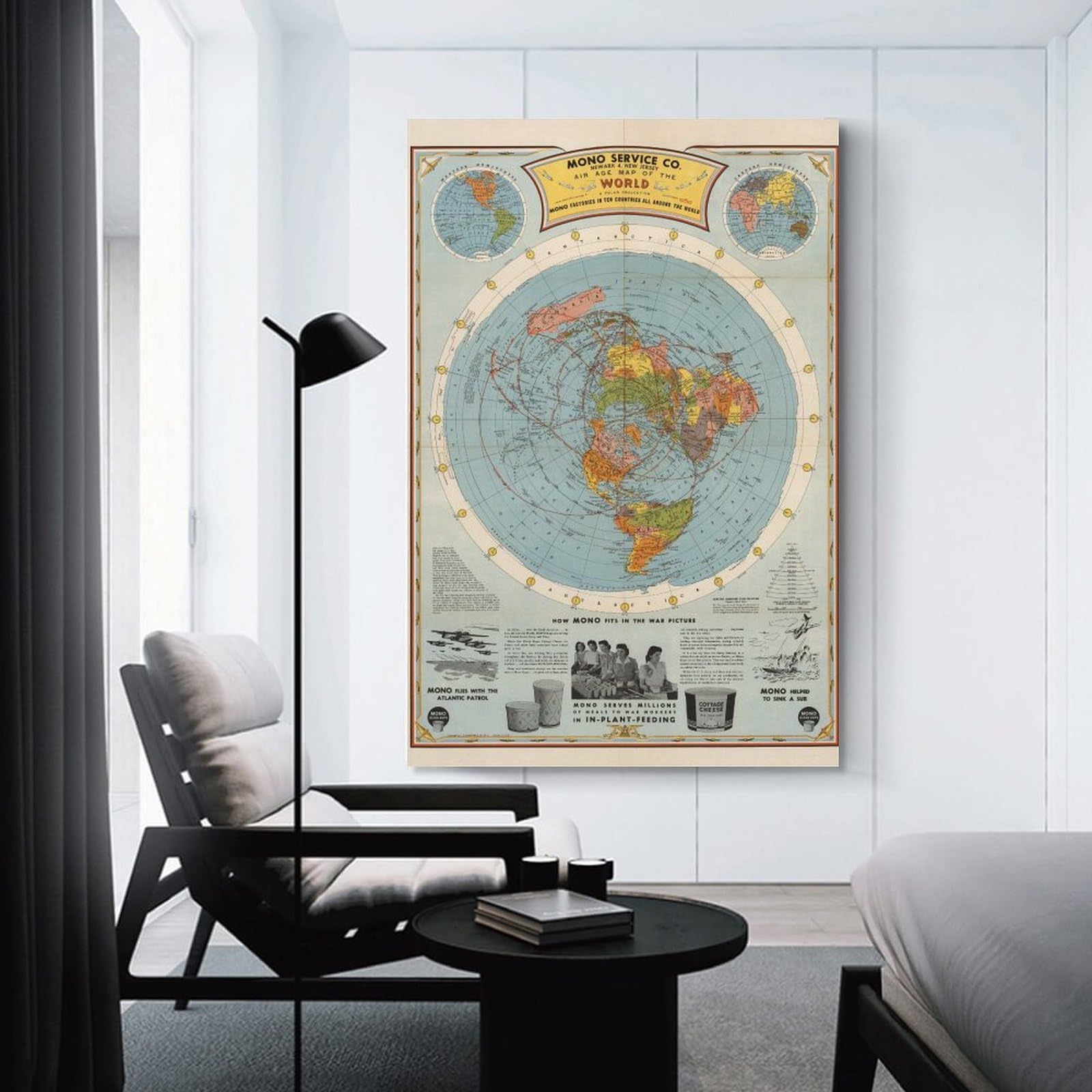 絵画 Earth 1945 Flat Earth Air Age World Map Globe Wall Art Poster