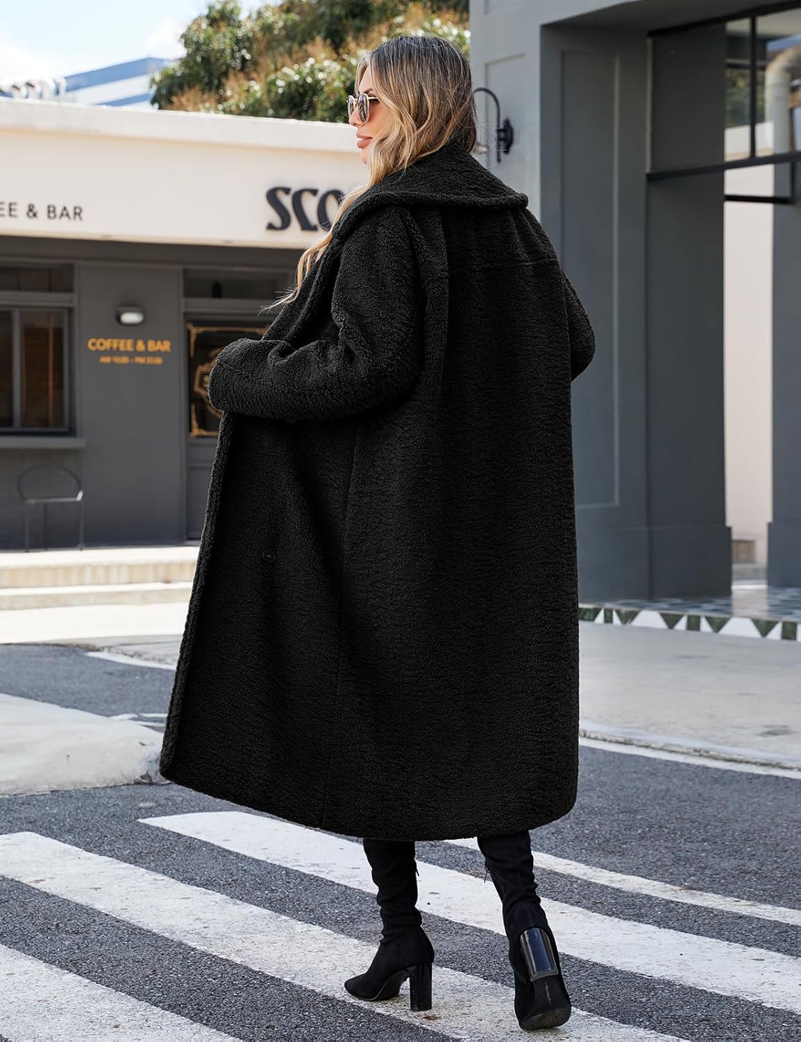 Yusongirl Women Fleece Long Coat Sherpa Cardigan Lapel Trench Jacket Oversized Button Faux Fur Fall Winter Outfit with Pocket - Image 4