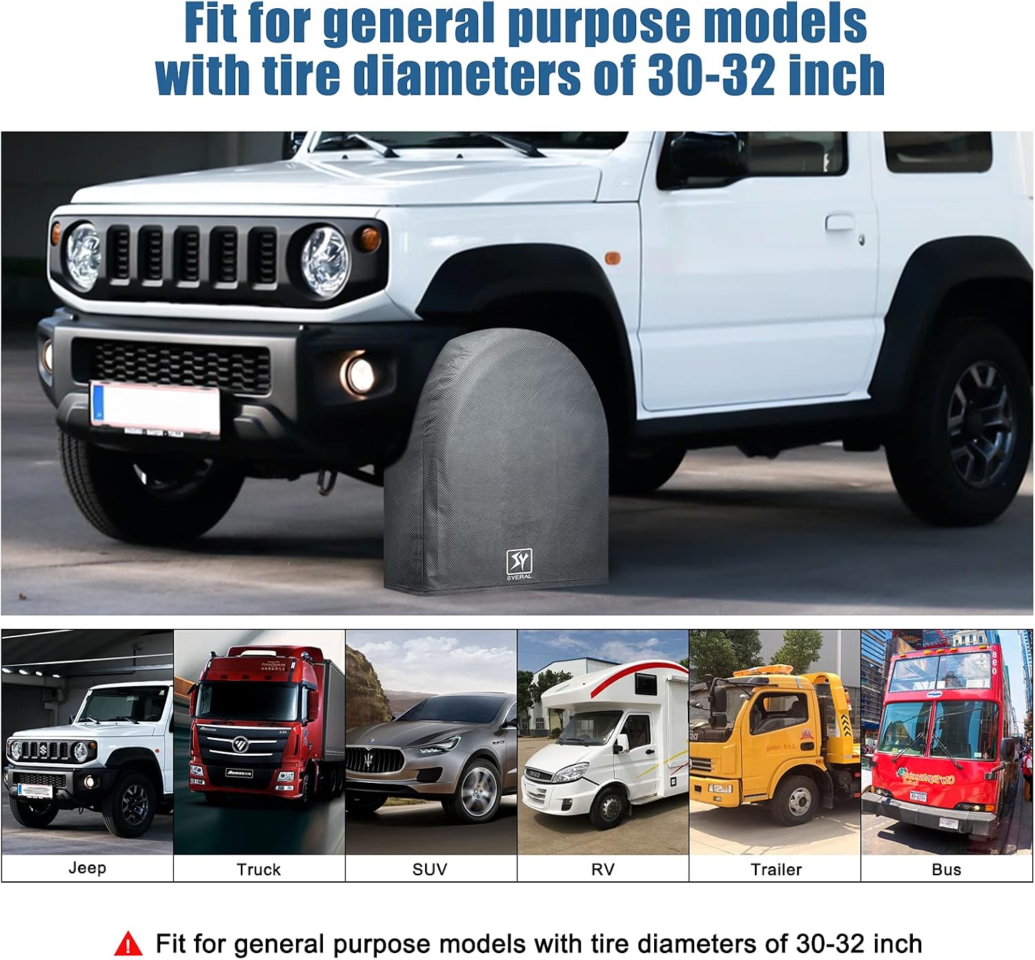 SYERAL Tire Covers Set of 4,Upgraded 5 Layer Nonwoven RV Wheel Covers, Waterproof Anti-UV Snow Sun Rain Tire Protectors Covers for Trailer,Camper,RV,Truck,SUV,30-32inch(L) Gray