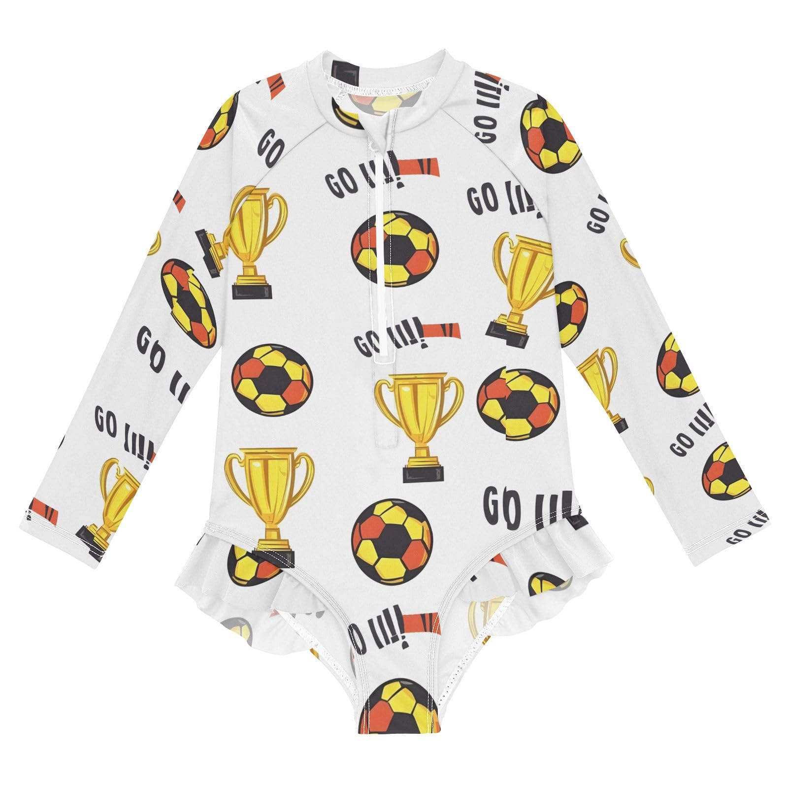 ALAZA Swimsuit for Girls Long Sleeve Rashguard Bathing Suit Football Go Quick Dry 4T