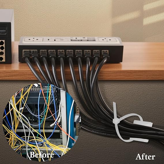 100Pack Self Adhesive Wire Clips Cable Zip Tie Mounts 3/4 Stick Pads Multi-Purpose Wire Tie Mount Base Holders with 6 Inch Zip Ties for Wire Management (White)