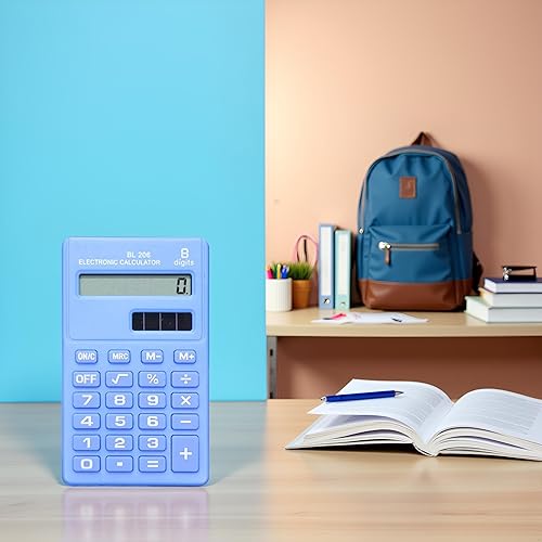 Miniatura 4 de Calculadoras estándar básicas azules, mini calculadora digital de escritorio, calculadora inteligente de energía solar, tamaño de bolsillo, oficina