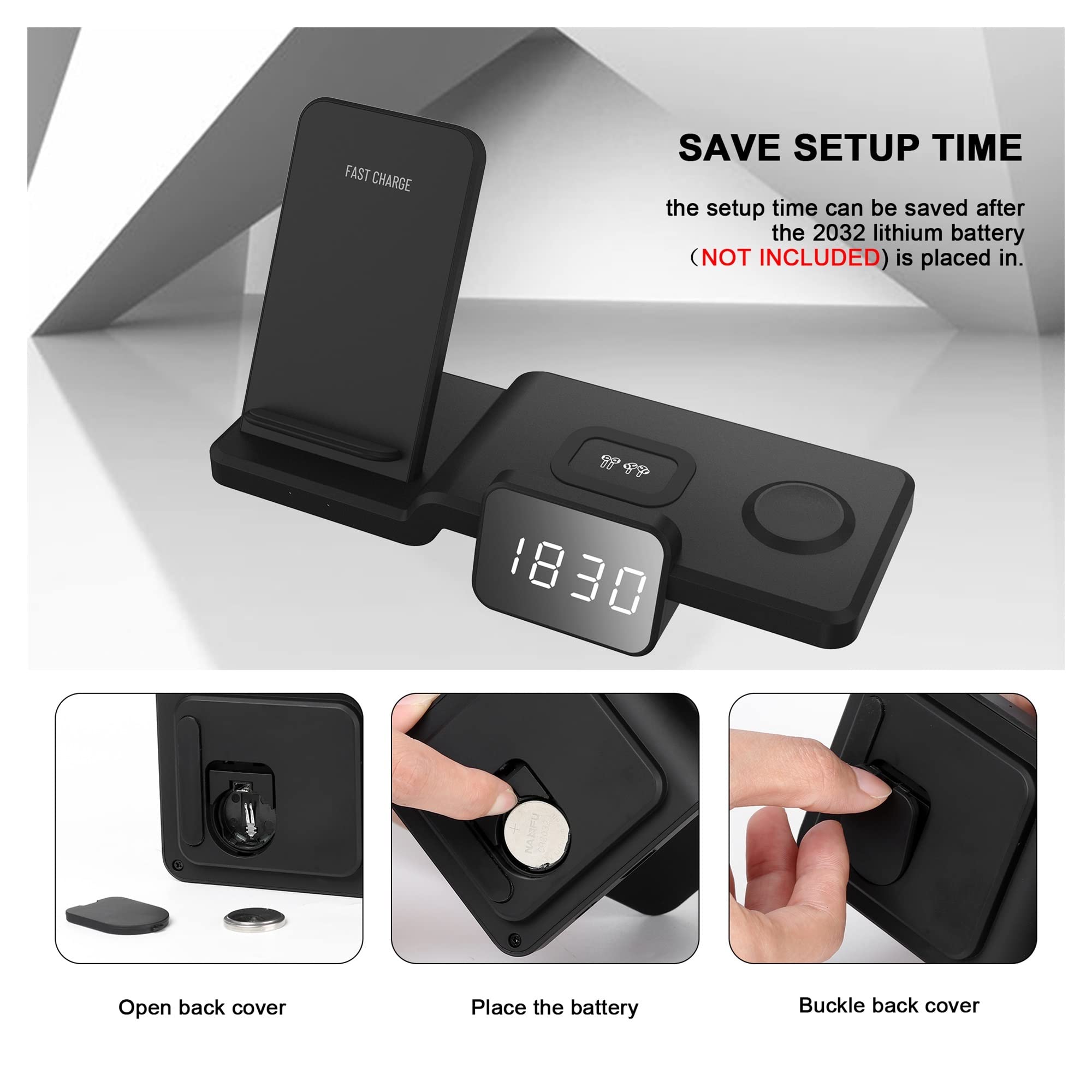 Support de Chargeur sans Fil 30W for téléphone Montre écouteur Horloge 4 en 1 Station de Chargement Rapide(A)
