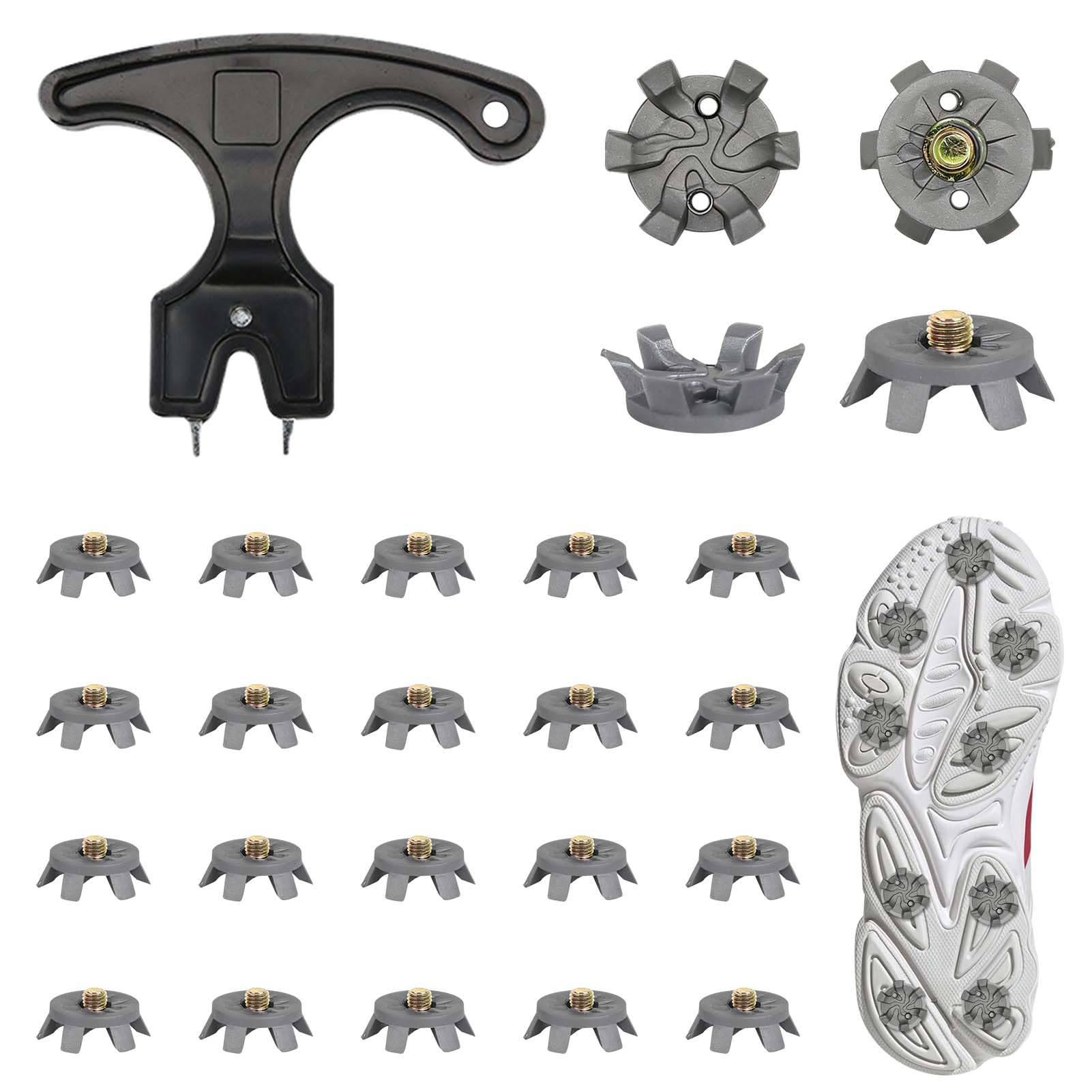 Golf Spikes, 20Pcs Golf Shoe Spikes, M6 Tooth Replacement Golf Shoe Studs, with Wrench Remove Tool, Easy Install Studs, Fits Footjoy Adidas Skechers Nike Shoes