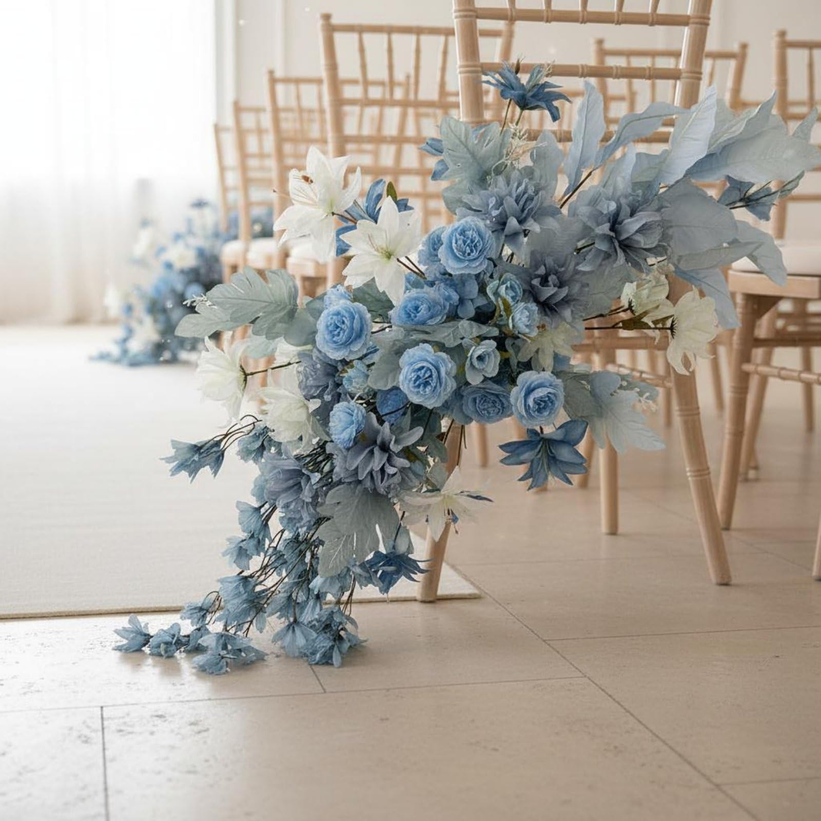 predolo Composizione Floreale per Eventi Composizione Fiori da Pavimento Aisle Decorazione Sfondo Bouquet Scenico in Fiori Sintetici Riutilizzabile Adatta a, Bianco