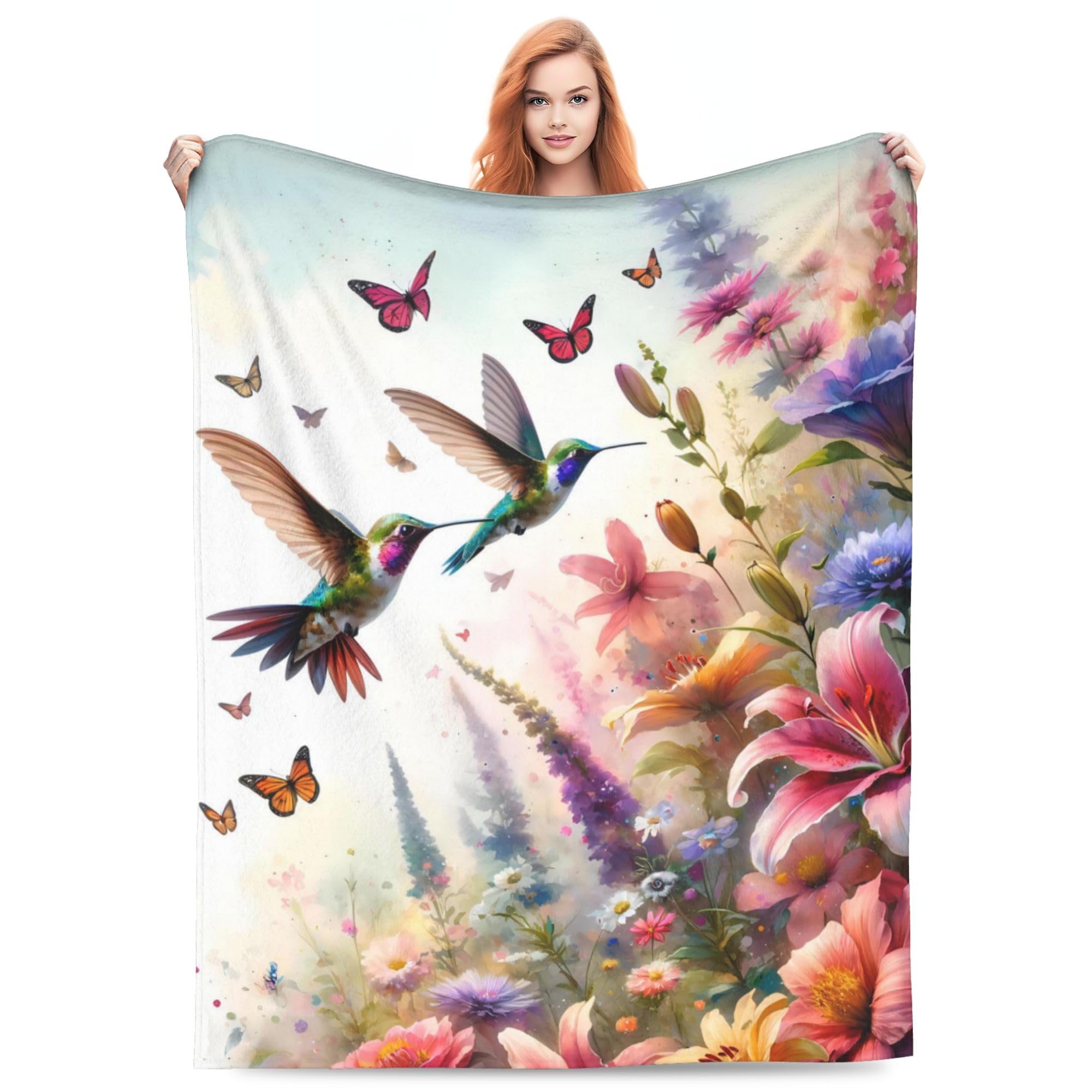 Amazon.com: VODRM Retro Hummingbird Floral Blanket Gifts for Women Soft ...