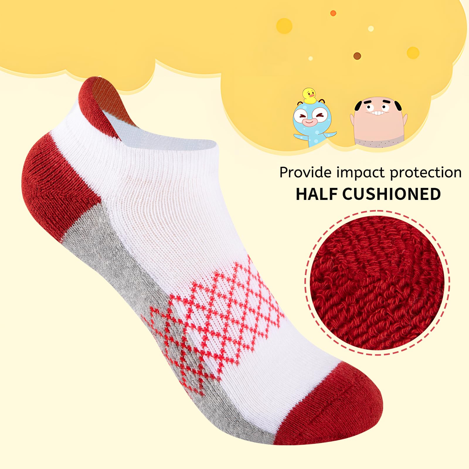 Comfoex Calcetines deportivos para niños, 6 pares de calcetines atléticos medio acolchados de corte bajo para niños pequeños y grandes