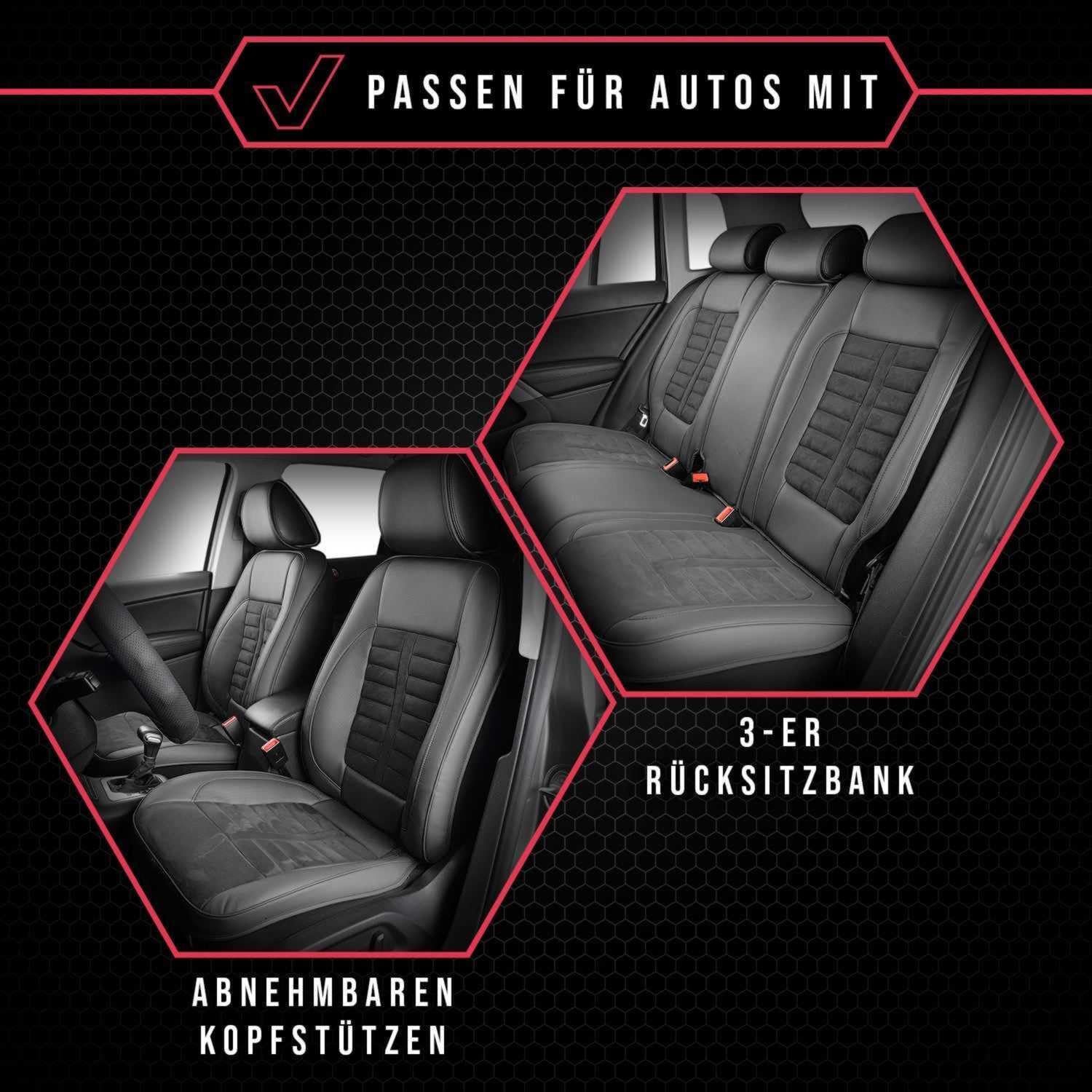 3er Set Autositzbezüge PKW universal | Auto Sitzbezüge Polyester Grau für Airbag geeignet | für Vordersitze und Rückbank | 1+1 Autositze vorne und 1 Sitzbank hinten teilbar 2 Reißverschlüsse
