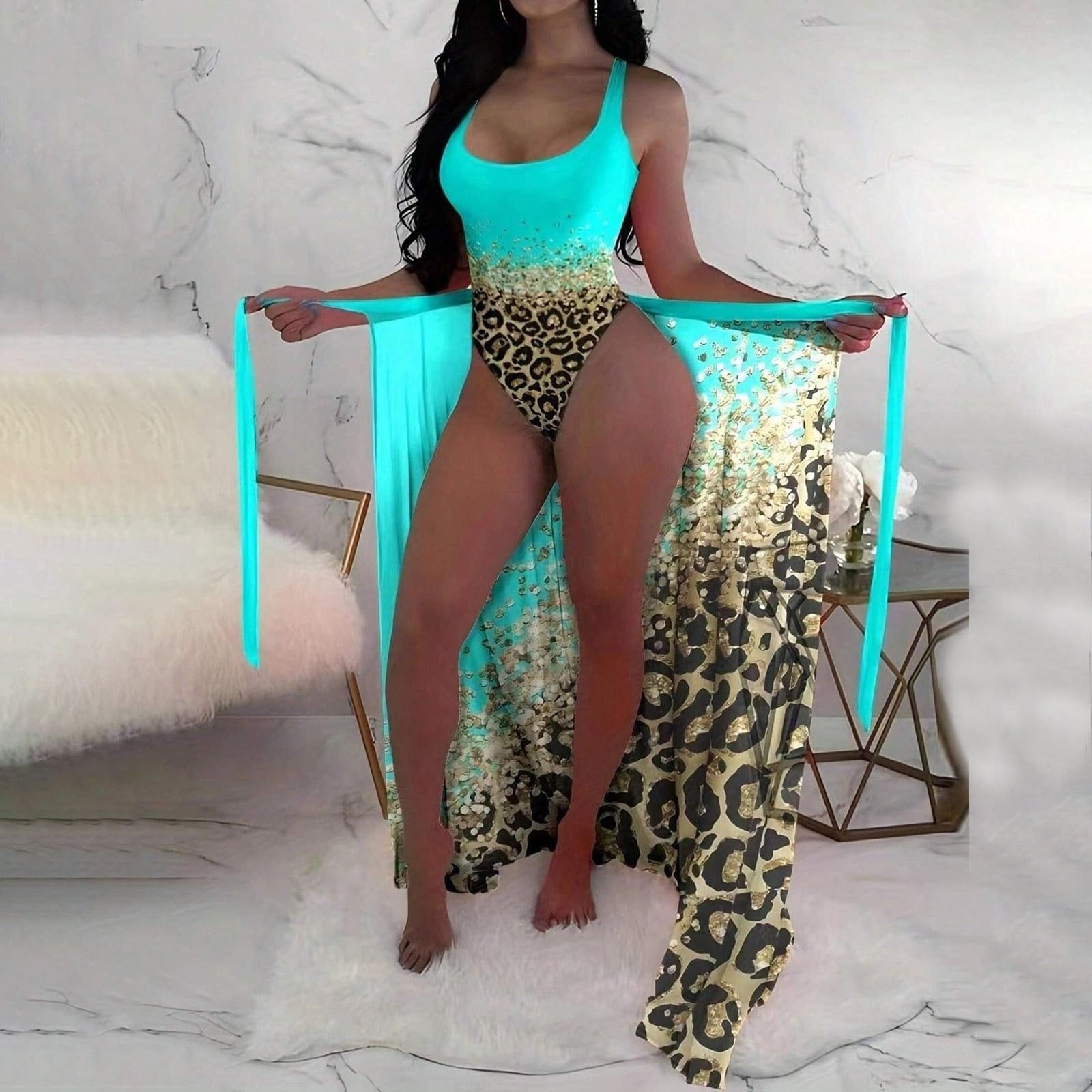 Generisch Costume da bagno sexy da donna in due pezzi, con motivo leopardato