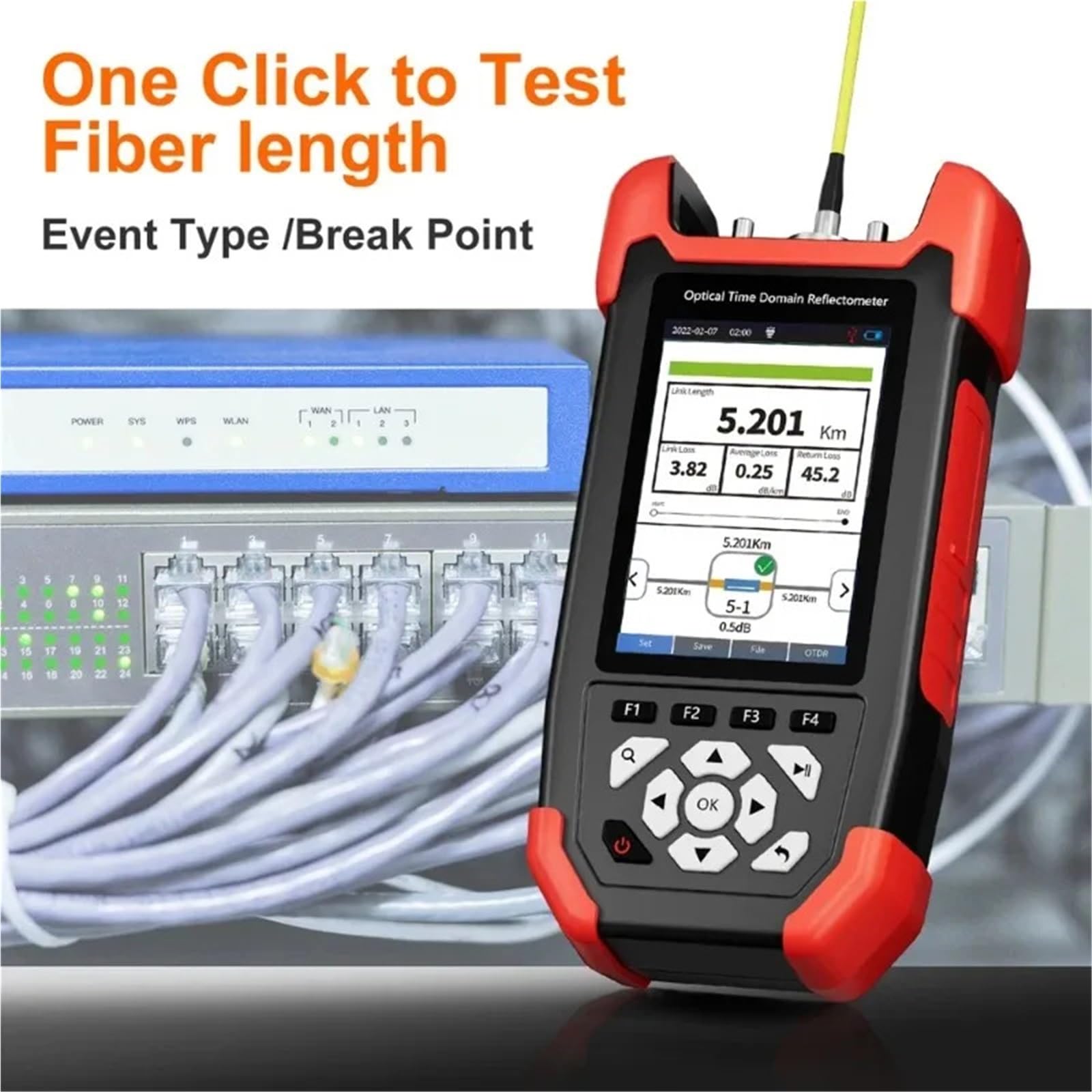 Probador de fibra óptica, Detector de fallos fibra óptica OTDR, medidor potencia for OPM, VFL, OLS, mapa eventos, comprobador cable Ethernet 10 m a 60 km