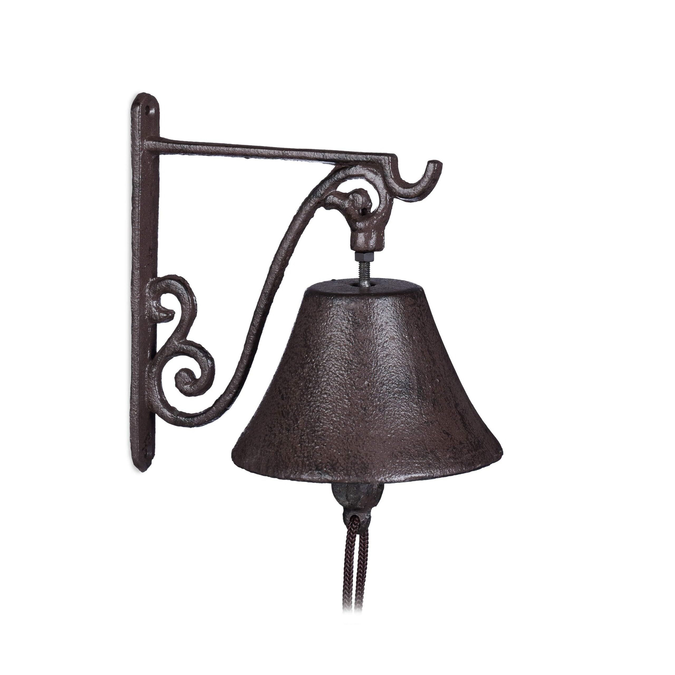 Relaxdays Campana per Porta in Ghisa Antica, Stile Rustico, a Parete da Ingresso, Deco da Giardino, Resistente, Marrone