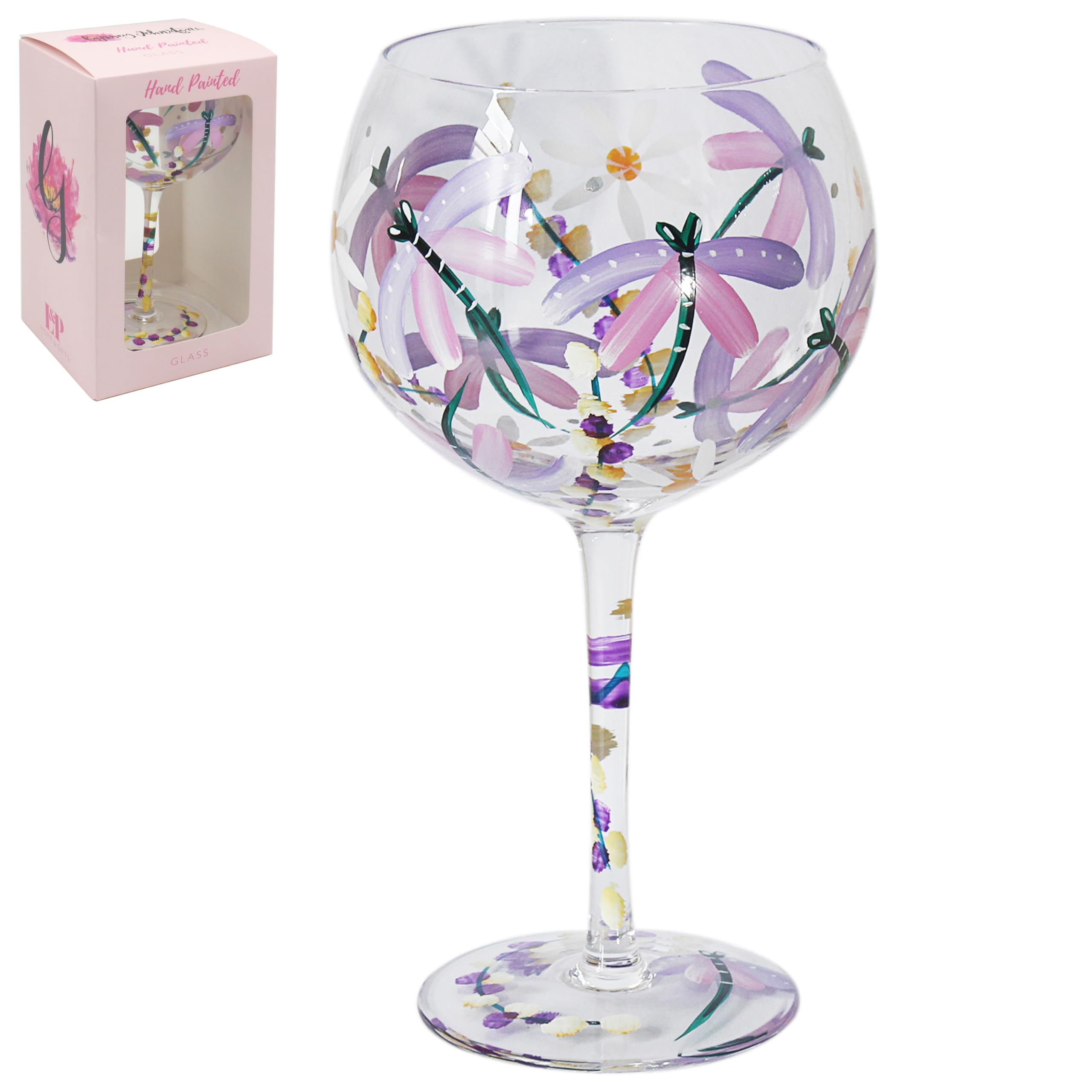 Lesser & Pavey Lynsey Johnstone Dragonflies & Daisies - Vaso de ginebra para el hogar, cocina, restaurante y fiestas, bonita cristalería para bebidas, regalo para mujeres, hombres, bodas y Navidad