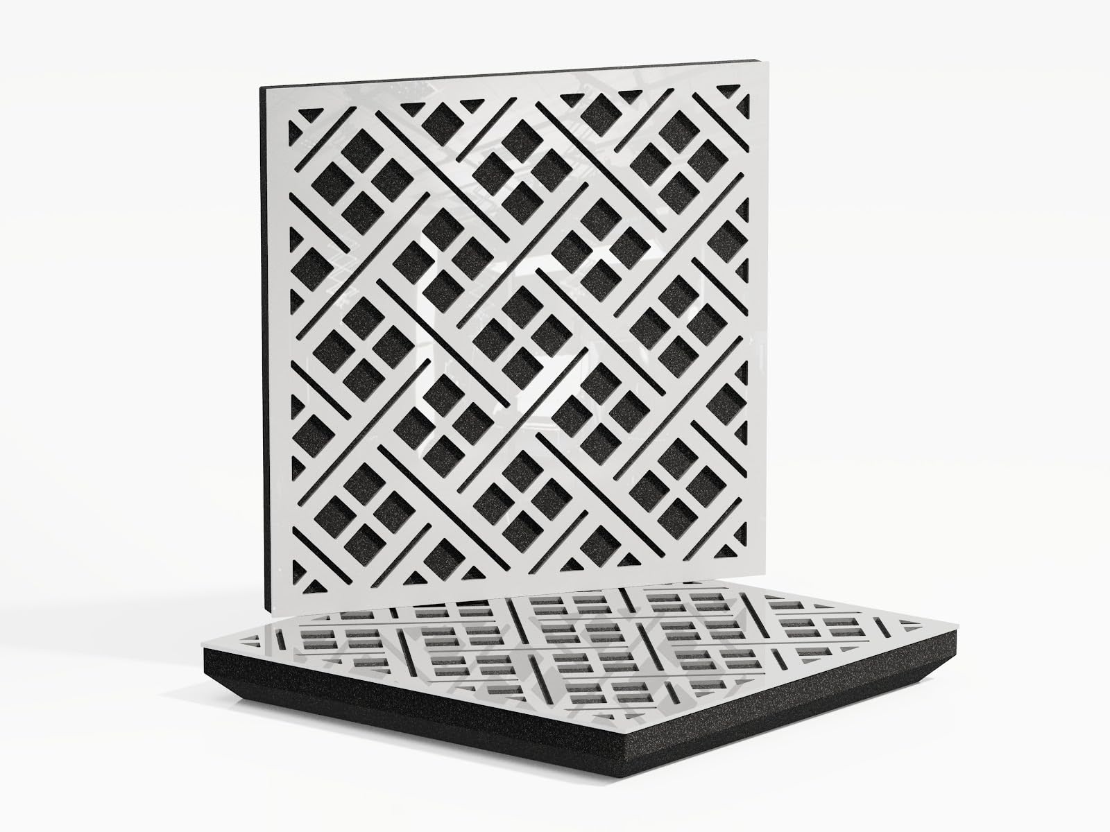 2 Pack — Sound Absorption-Diffuse Acoustic Panel | 50x50x5cm | Absorption - Diffusion - Reflection - Soundproofing | Perforated Plastic: [White Glossy Plastic | x2 P8]