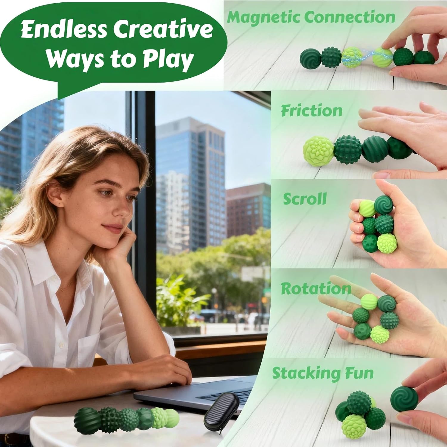 Silicone Magnetic Fidget Balls - 6 Pack with Carbon Fiber Case, Stress Relief Sensory Toys for Adults & Teens, Quiet Textured Balls for ADHD, Autism, Anxiety, Office Decor, Travel & Gifts