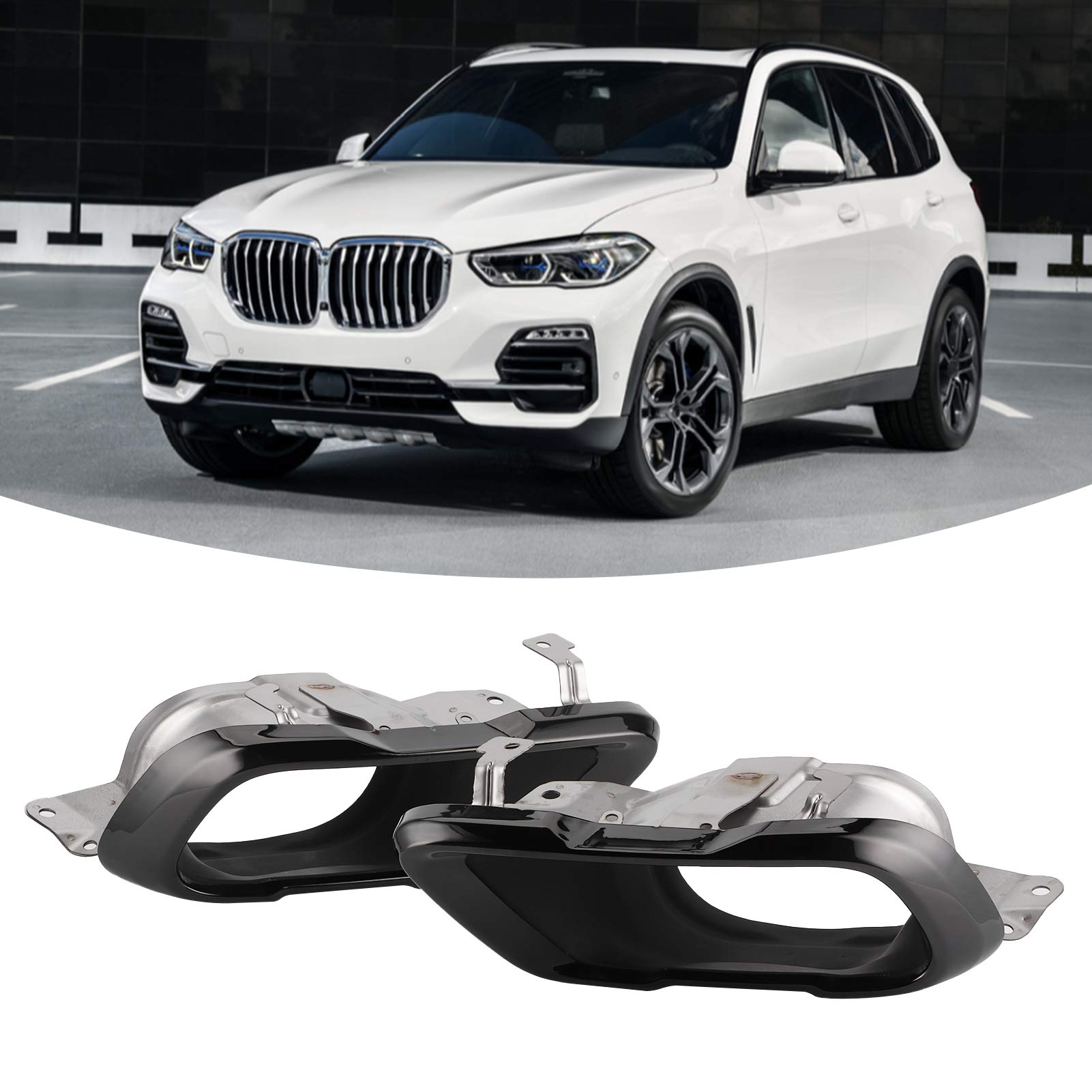 Qiilu Paire d'embouts de silencieux d'échappement chromés noirs ensemble garniture de tuyau d'extrémité acier inoxydable 304 pour X5 G05 M Sport 2019+