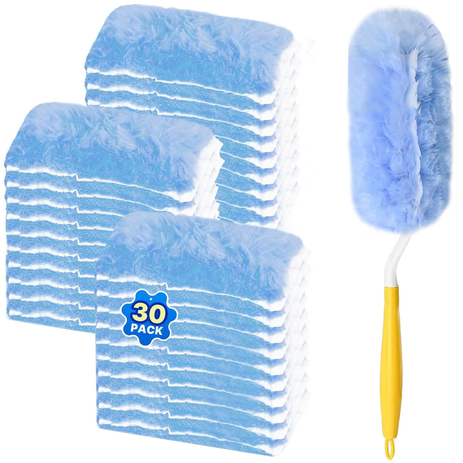 Duster Refill for Swiffer Duster, 30 Count Heavy Duty Duster Refills with 1 Handle, 360 Dusters Refills Kit with 4X Microfibers, Disposable Dusters for Swiffer Duster Extended Handle for Cleaning