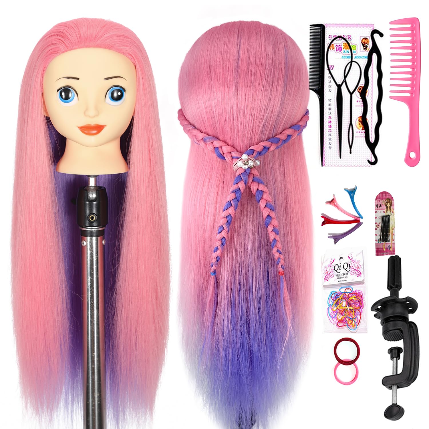 simnient Mannequin Head with Hair,26'' Long Synthetic Fiber Hair Doll Head for Styling Training Head Manikin Practice Cosmetology Styling Hairdressing Training Braiding Heads with Clamp Holder - training heads | Mubboo