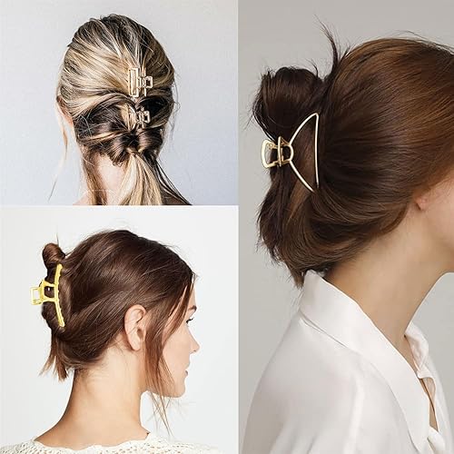 Miniatura 2 de Juego de 6 pinzas de metal para el cabello, pinza de mandíbula de pasador grande, pinza de mandíbula pequeña, medio moño, pinzas para el cabello