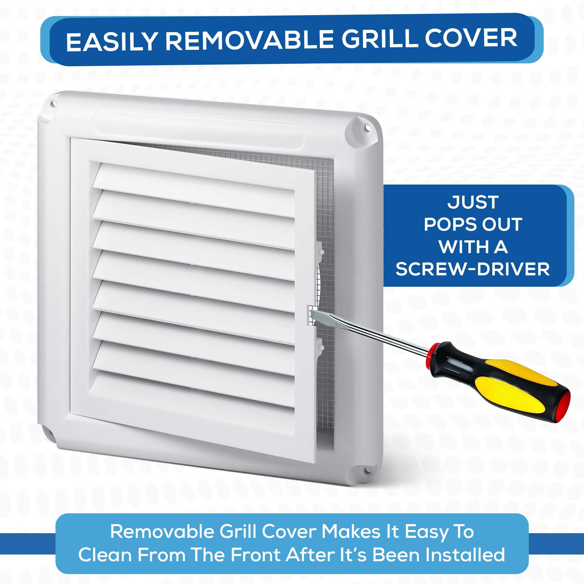 Adair 100mm (4 Inch) Square Vent Cover, White 155mm x 155mm External Louvered Grille with Mesh for Bathroom Kitchen, Loft - Image 3