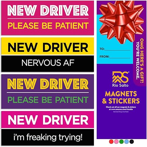 Miniatura 35 de Rio Salto Paquete de 4 divertidos imanes grandes para automóvil con texto en inglés "Please Be Patient", letrero magnético de seguridad para Novato