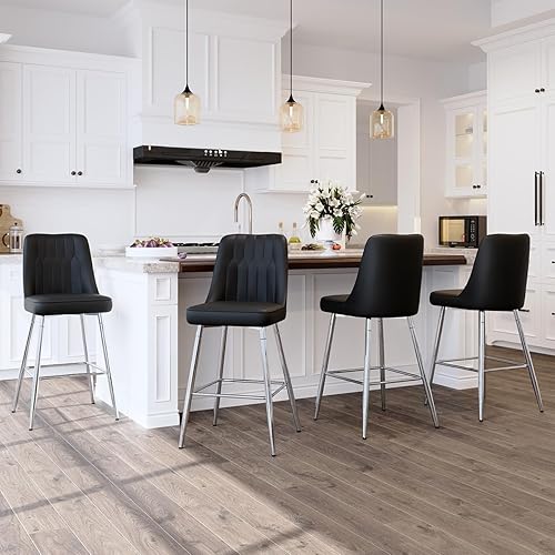Miniatura 16 de Juego de 4 Taburetes de Bar, Taburetes de Bar de Altura de Mostrador con Respaldo, Taburetes de Cocina Modernos de Cuero Sintético, Taburete de Bar