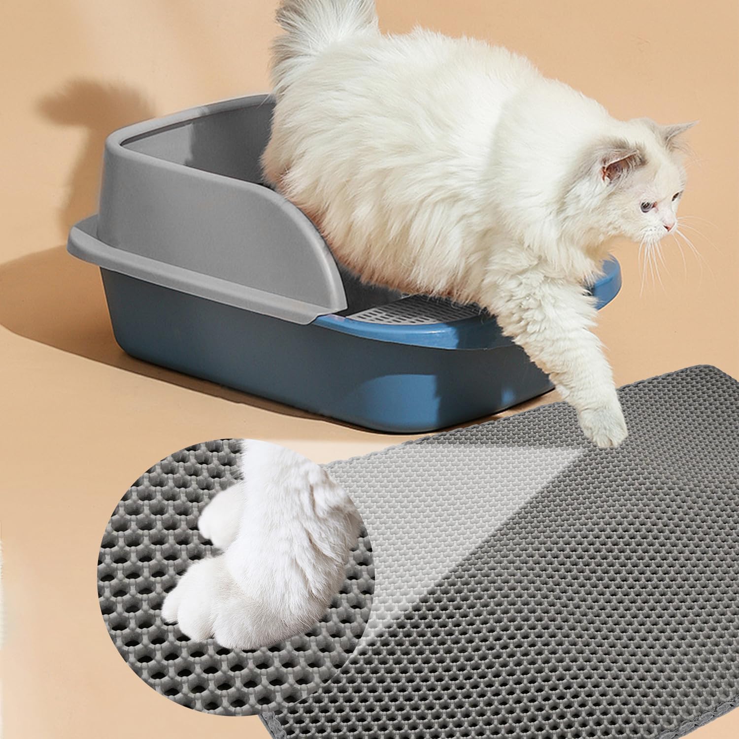 Katzenklo Matte 60 * 90cm, Katzenmatte XXL Katzenklo Katzentoilette Vorleger, Doppelte Schichte Matte Cat Litter Mat, Wasserdicht und Rutschfeste Non-Slip EVA Material Grau