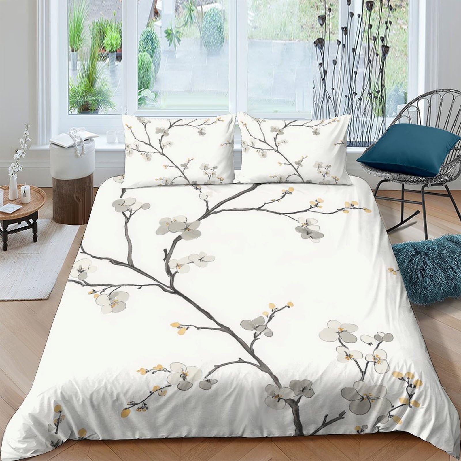 Ctjqhvkz Style-6 3D Printed Blossom Branch Fitted Sheet Microfiber Soft Breathable Floral Bed Cover For Bedroom Guestroom Decor Single（135X200cm）