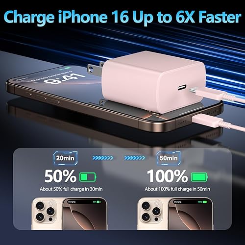 Miniatura 3 de Cargador de teléfono 17 de carga rápida, 45 W súper rápido USB C cargadores bloque con cable tipo C de 10 pies para teléfono 17/17 Pro/17 Pro