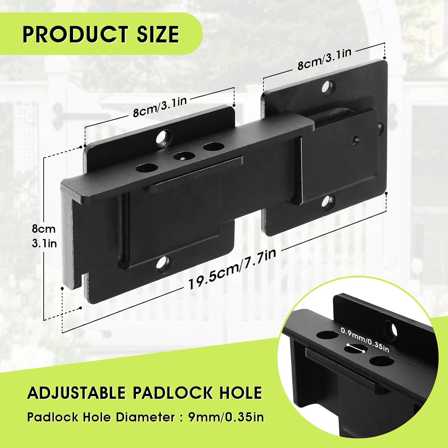 7.5" Heavy Duty Flip Gate Latch Lock with Padlock Hole – Black Aluminum Gate Latch for Wooden Gates, Fences & Sheds – 80x190mm, Includes Screws & Allen Key