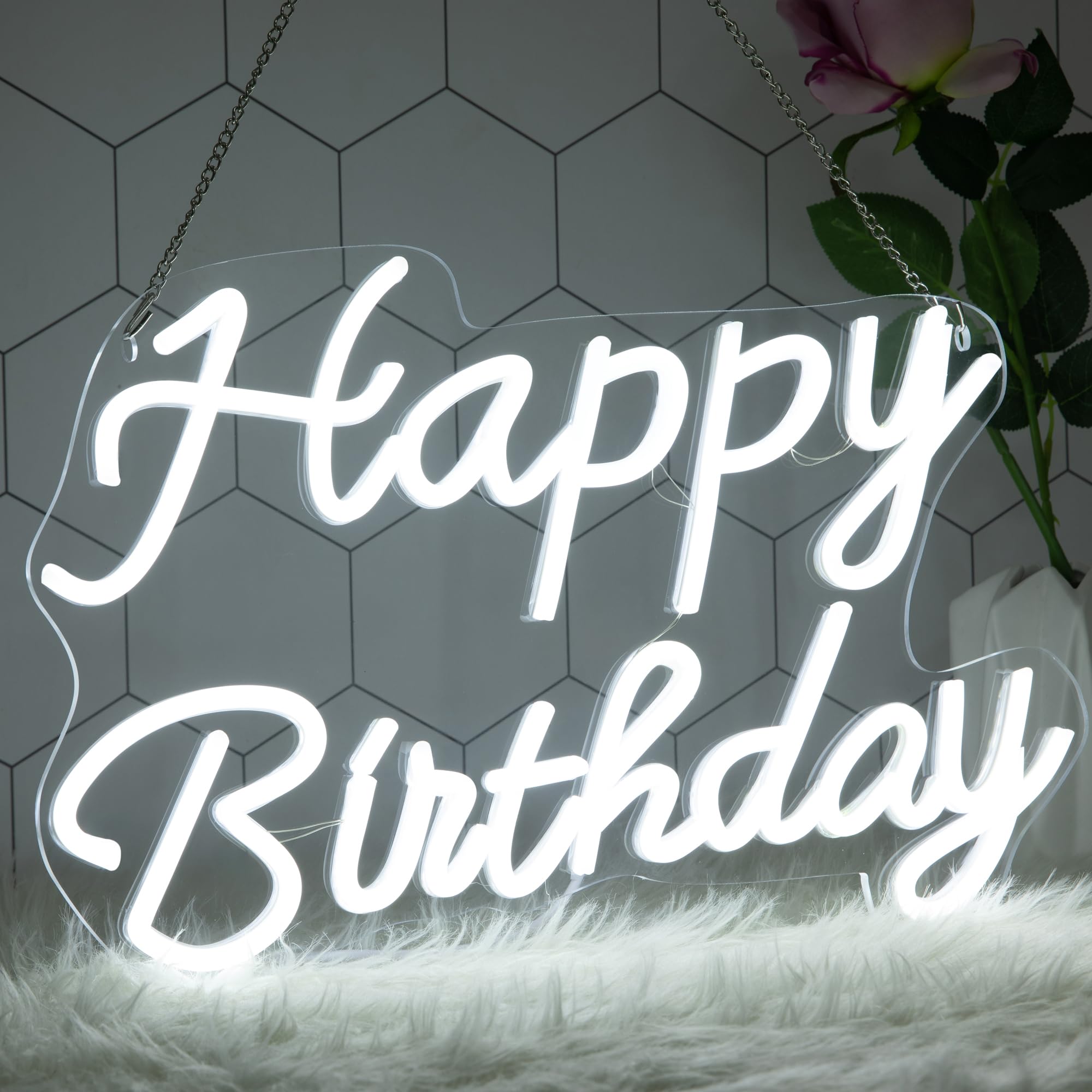 QOCOO 16 Inch Happy Birthday Neon Sign, LED Sign for Backdrop Decor, Reusable Birthday Party Decoration