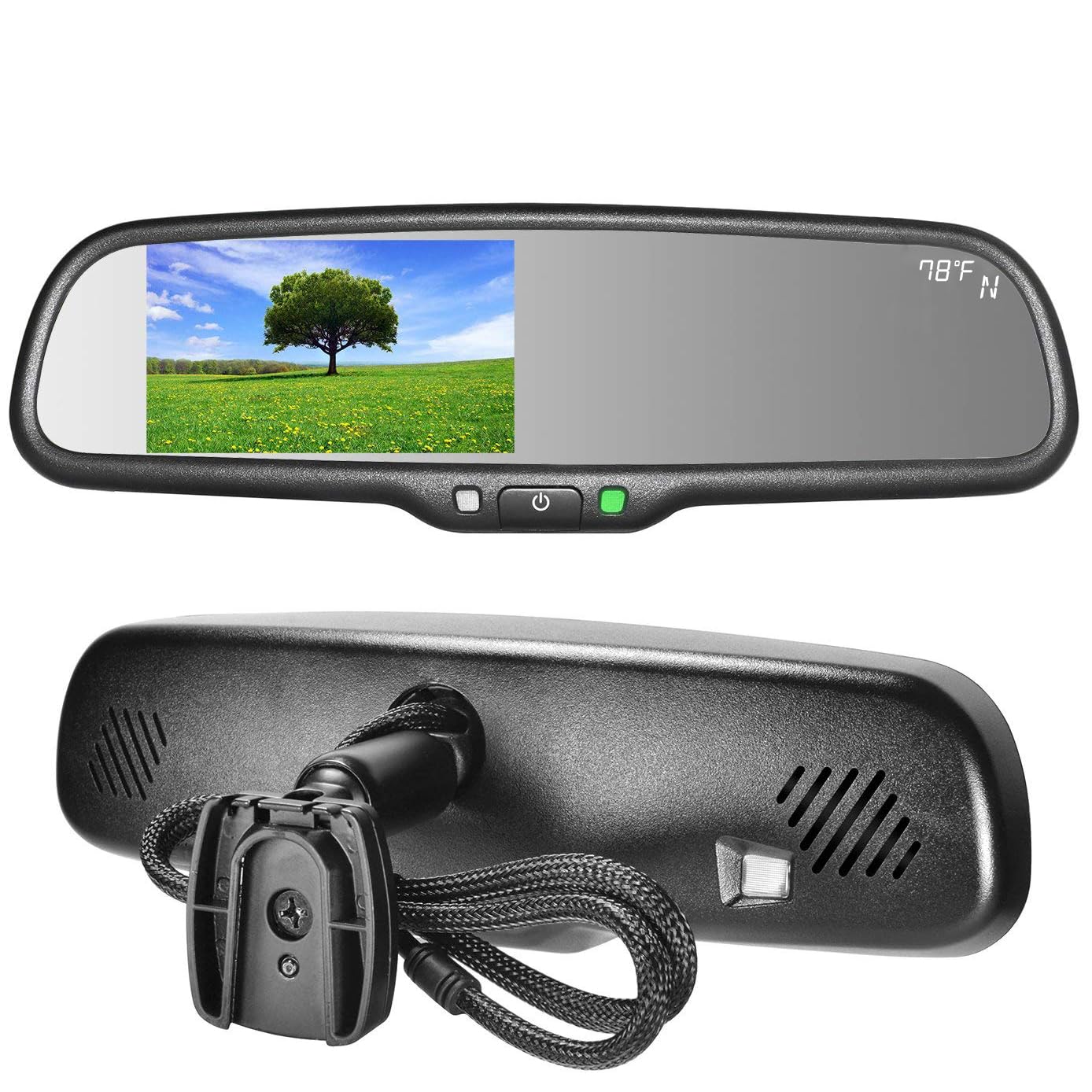 Master Tailgaters 10.5" OEM Rear View Mirror with 4.3" LCD Screen + Compass & Temperature | Rearview Universal Fit Mount | Auto Adjusting Brightness LCD | Anti Glare | Full Original Mirror Replacement