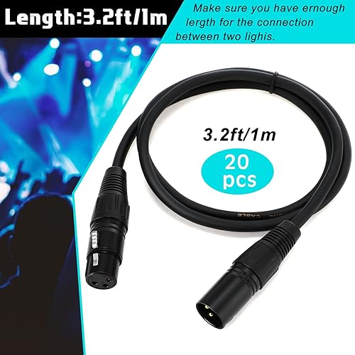 Miniatura 4 de Xuhal 20 cables de señal DMX flexibles de 3.2 pies, cables de señal DMX de 3.3 ft con conectores de metal, señal de 3 pines, conexión XLR macho a