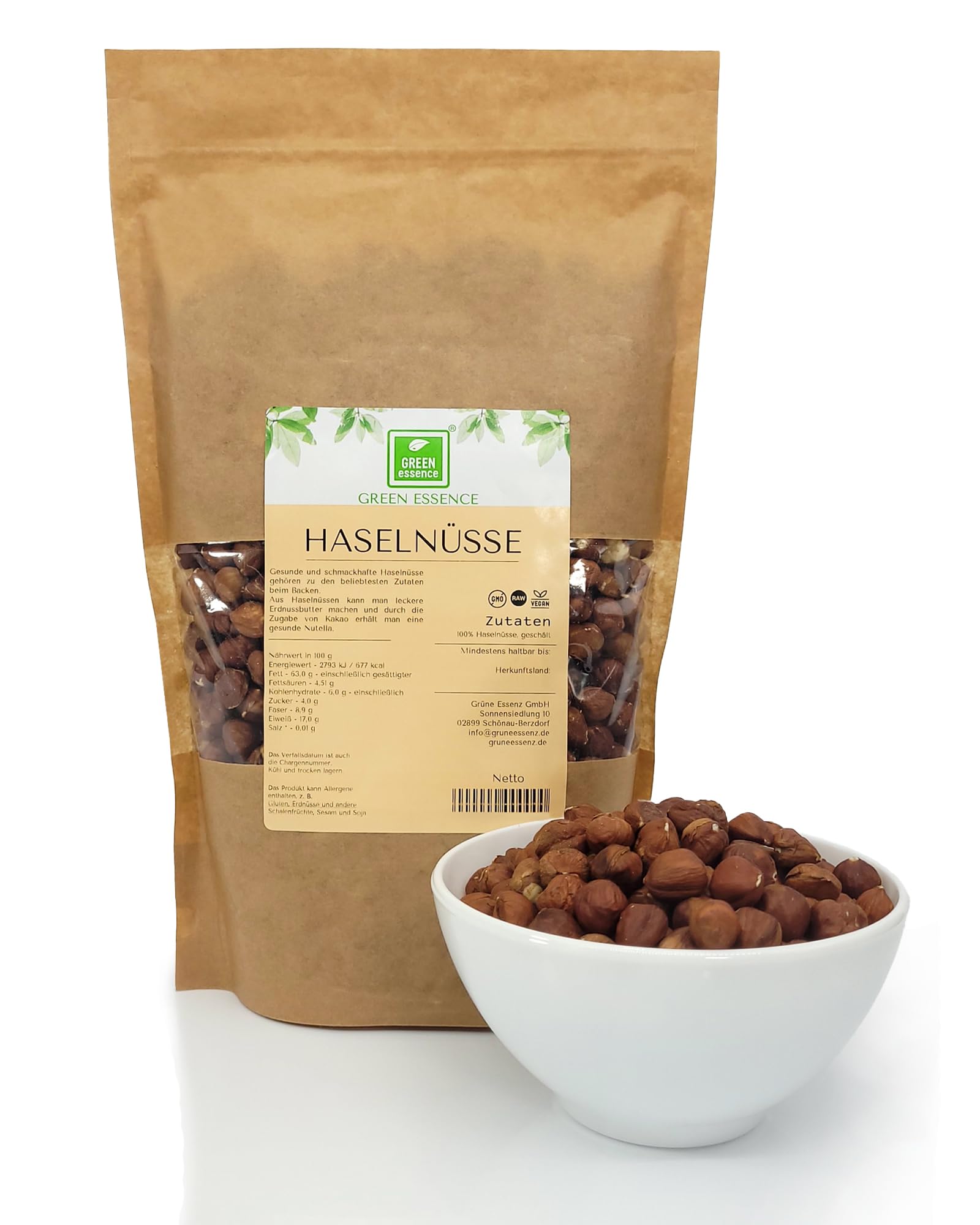 Haselnüsse groß und knackig 1 kg von der Grünen Essenz - Haselnusskerne - ganz ohne Schale - ohne Zusätze - vegan Keto - Premium Qualität