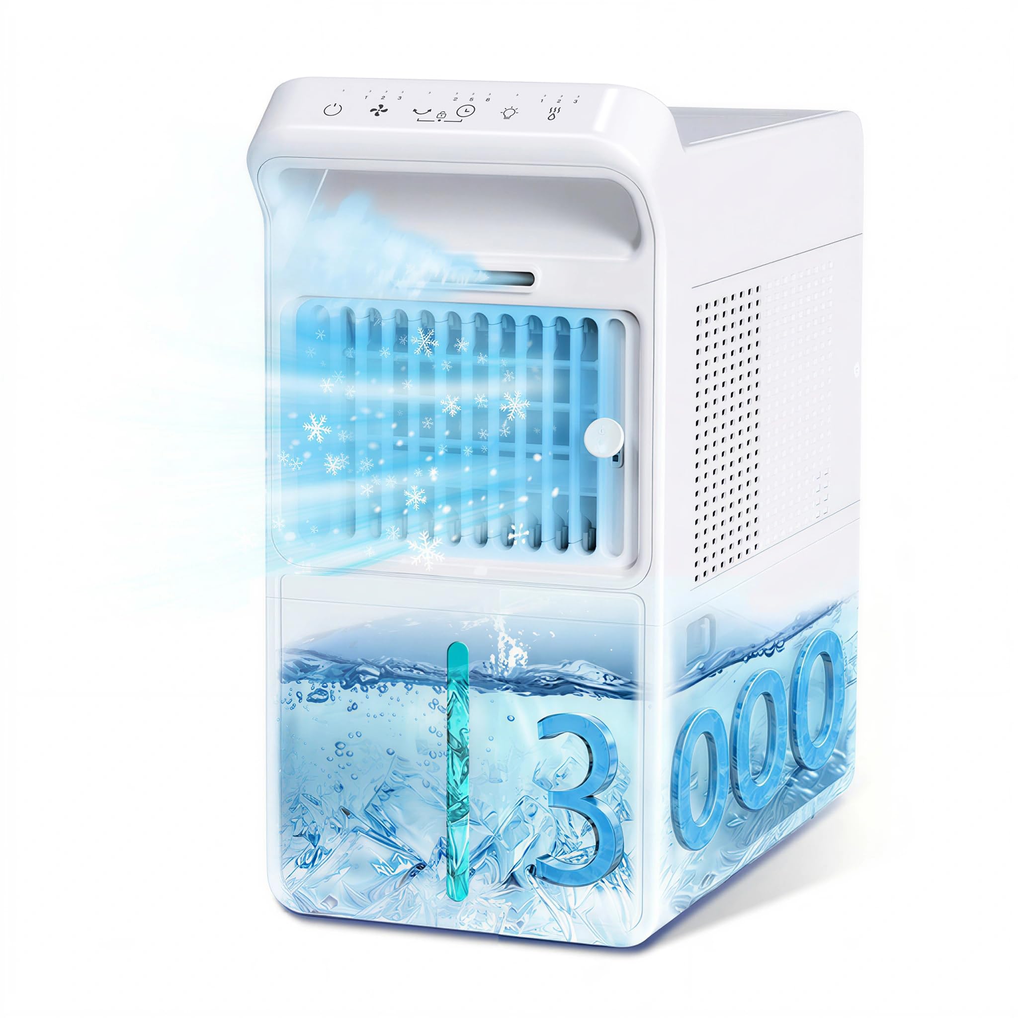 Braveby 冷風機・冷風扇「2026 氷霧 × 爆速冷風、わずか 1 秒で極涼体感」 大容量 3L 水タンク搭載 7.5m/s 強力送風 氷投入対応 ミスト 3 段階調節 3 段階風量切替 扇風機機能付き卓上クーラー 自動首振り チャイルドロック付き卓上扇風機静音設計・省エネ仕様 8 時間タイマー搭載 7 色 LED ライト付き寝室・キャンプに最適 暑さ対策に必携 (ホワイト)