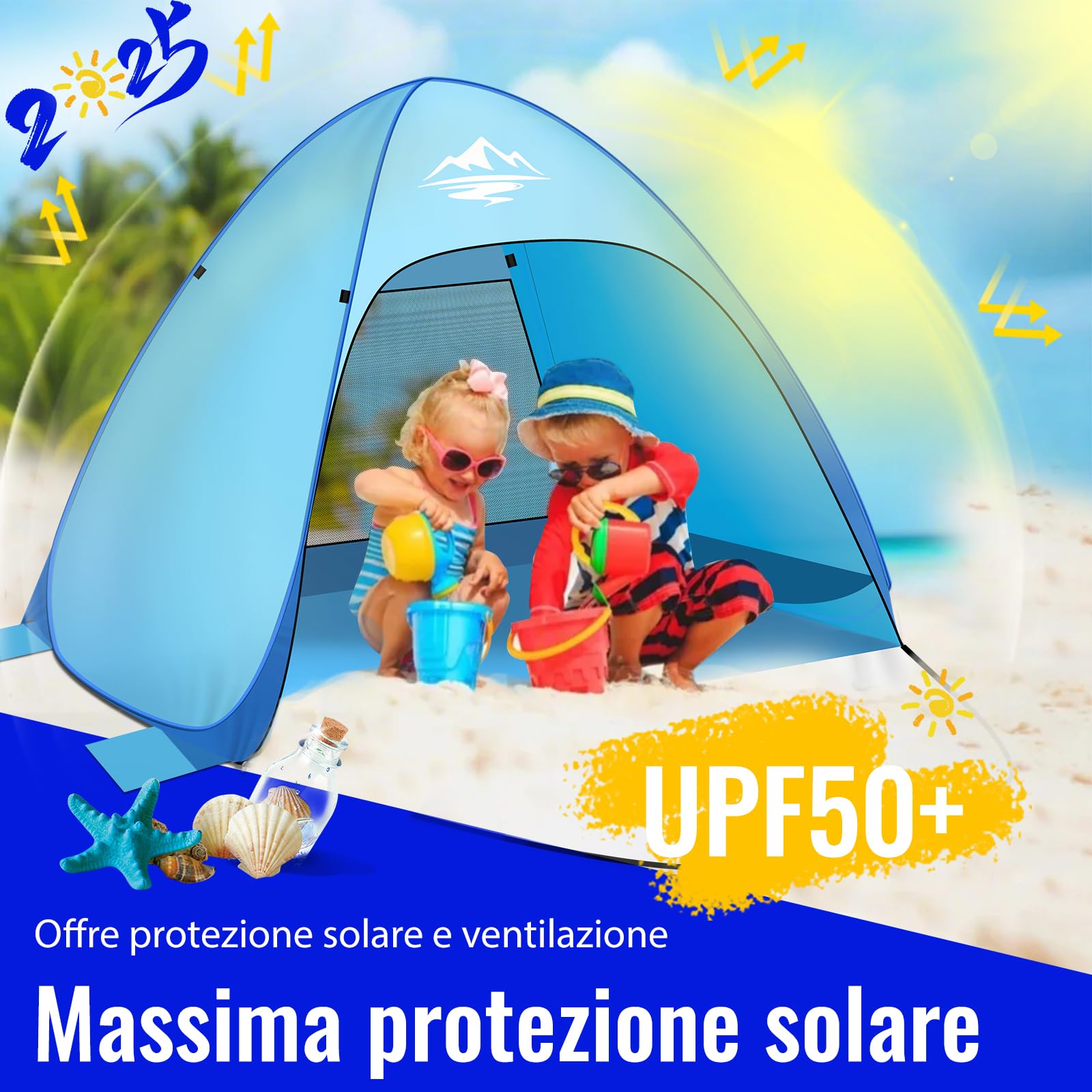 Purebox Tenda da Spiaggia, Tenda Spiaggia 1-3 Persone/3-4 Persone, Tenda da Spiaggia Pop Up UV50+ UPF 50+, Tenda da Spiaggia Portatile Ideale per spiaggia, giardino, picnic