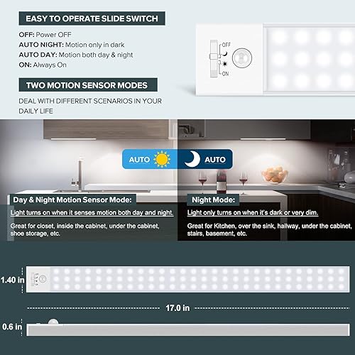 Miniatura 4 de 84 luces LED de armario con sensor de movimiento para debajo del gabinete, luces recargables para debajo del gabinete, iluminación inalámbrica,