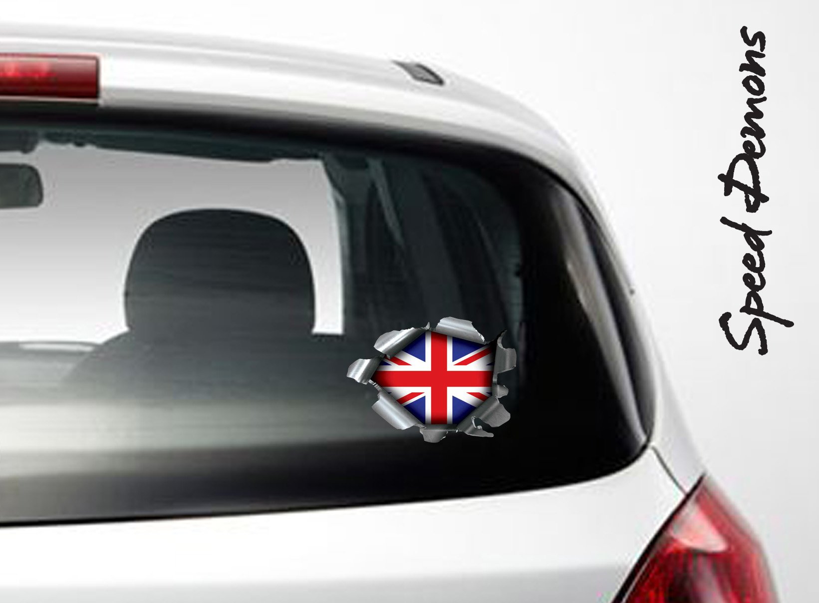 Speed Demons Pride Burst RIP Torn Tear Sticker Graphic SELF Adhesive for Any Surface Including LAPTOPS and Cars - Union Jack Flag