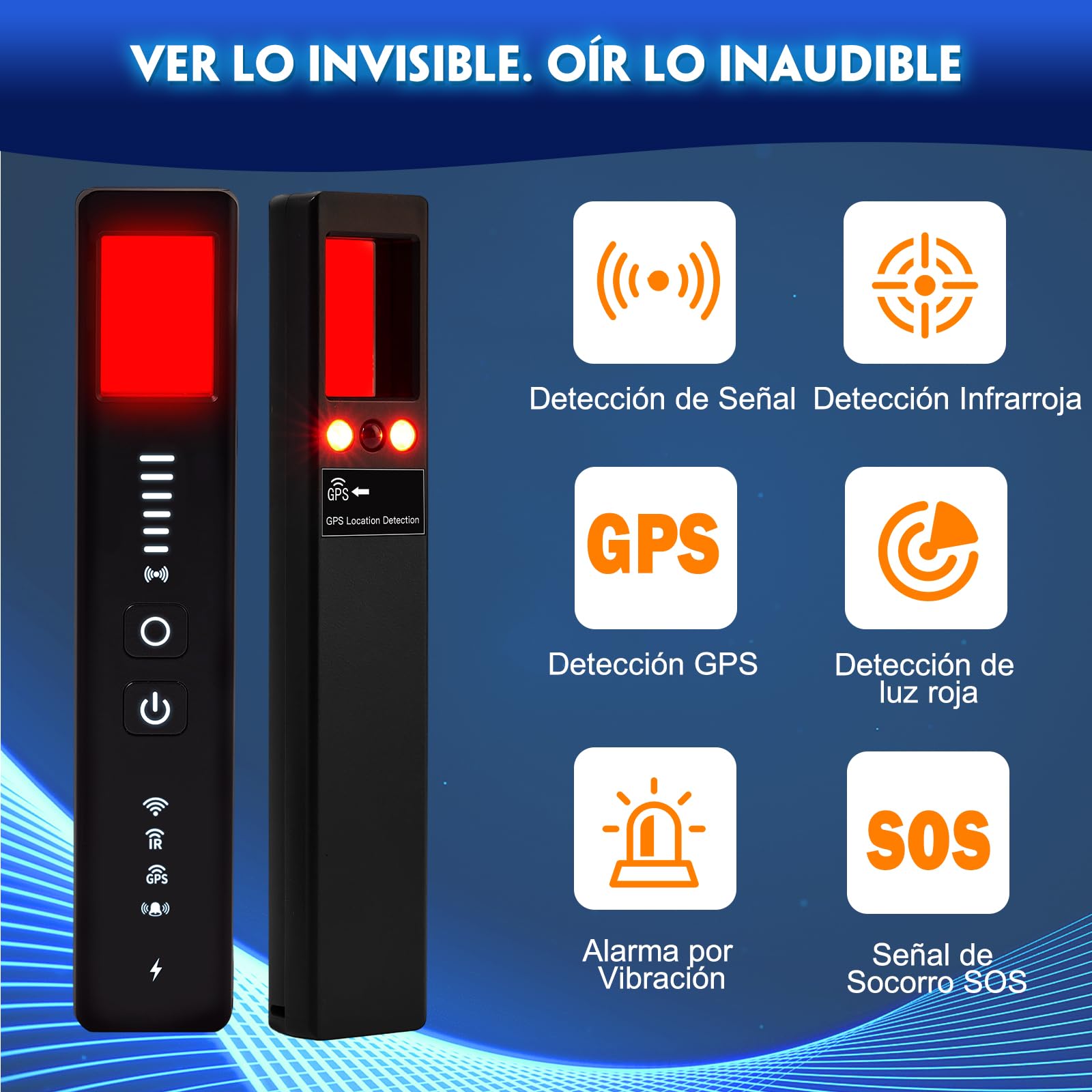 Detector de Cámaras y Micrófonos Ocultos 5 en 1 | Localizador GPS y Detección de Señales RF | 6 Niveles de Sensibilidad Ajustable | para Oficina, Hotel y Hogar