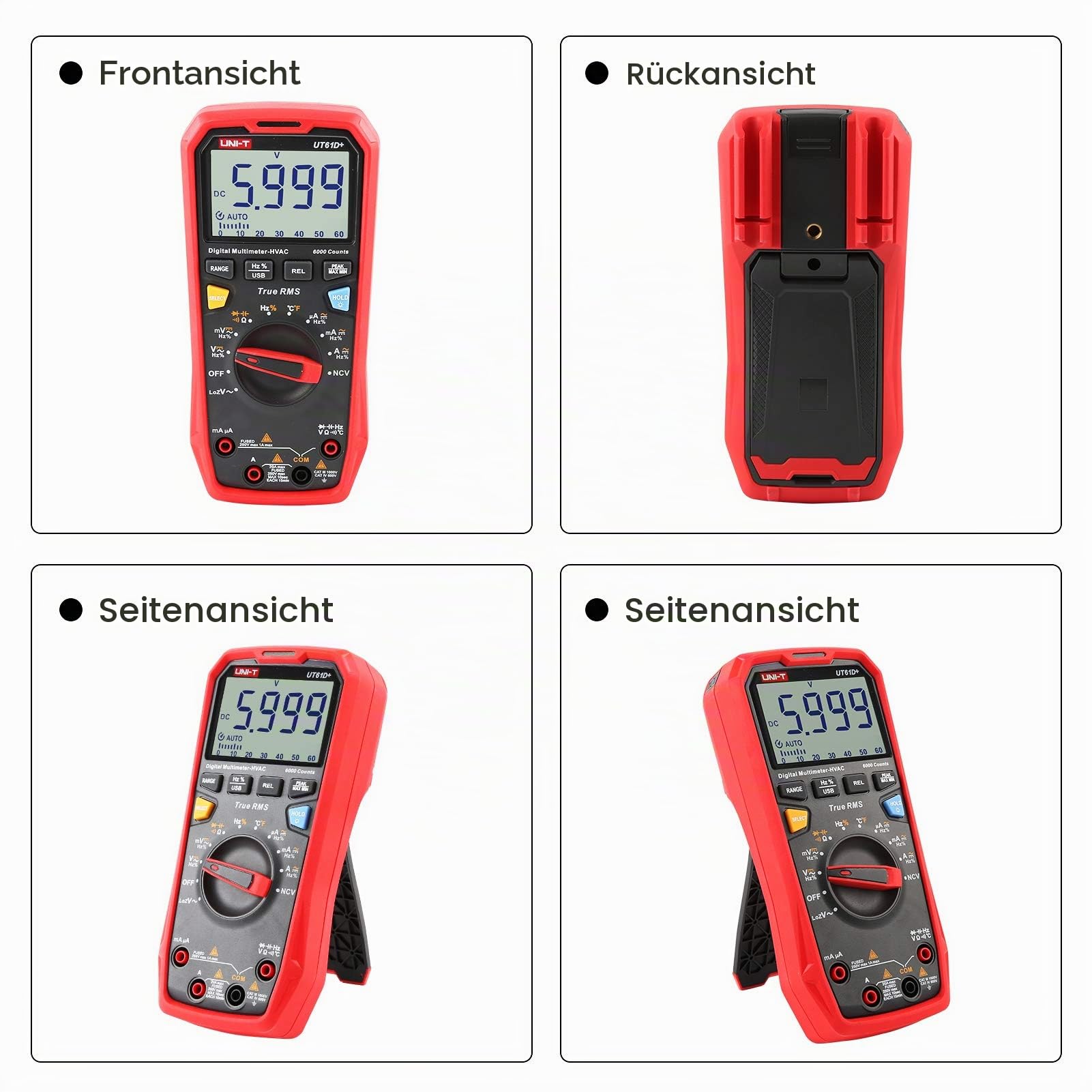 UNI-T UT61D+ 1000V 20A Digital Multimeter 6000 Zählungen Wahr RMS AC/DC Stromspannung Aktuell Widerstand Kapazität Prüfer