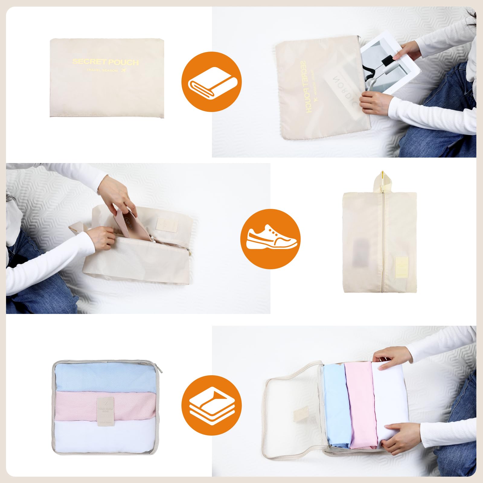 AiQInu Organizer Valigie 7 Pezzi Set,Waterproof Packing Cube Set Viaggio Organizer per i Vestiti,Scarpe,Intimo