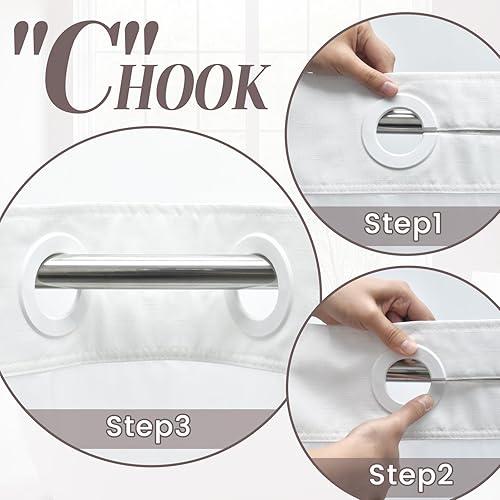 Miniatura 4 de Cortina de ducha texturizada sin gancho con forro a presión, cortina exterior de tela blanca y forro interior impermeable, estilo hotel con ventana