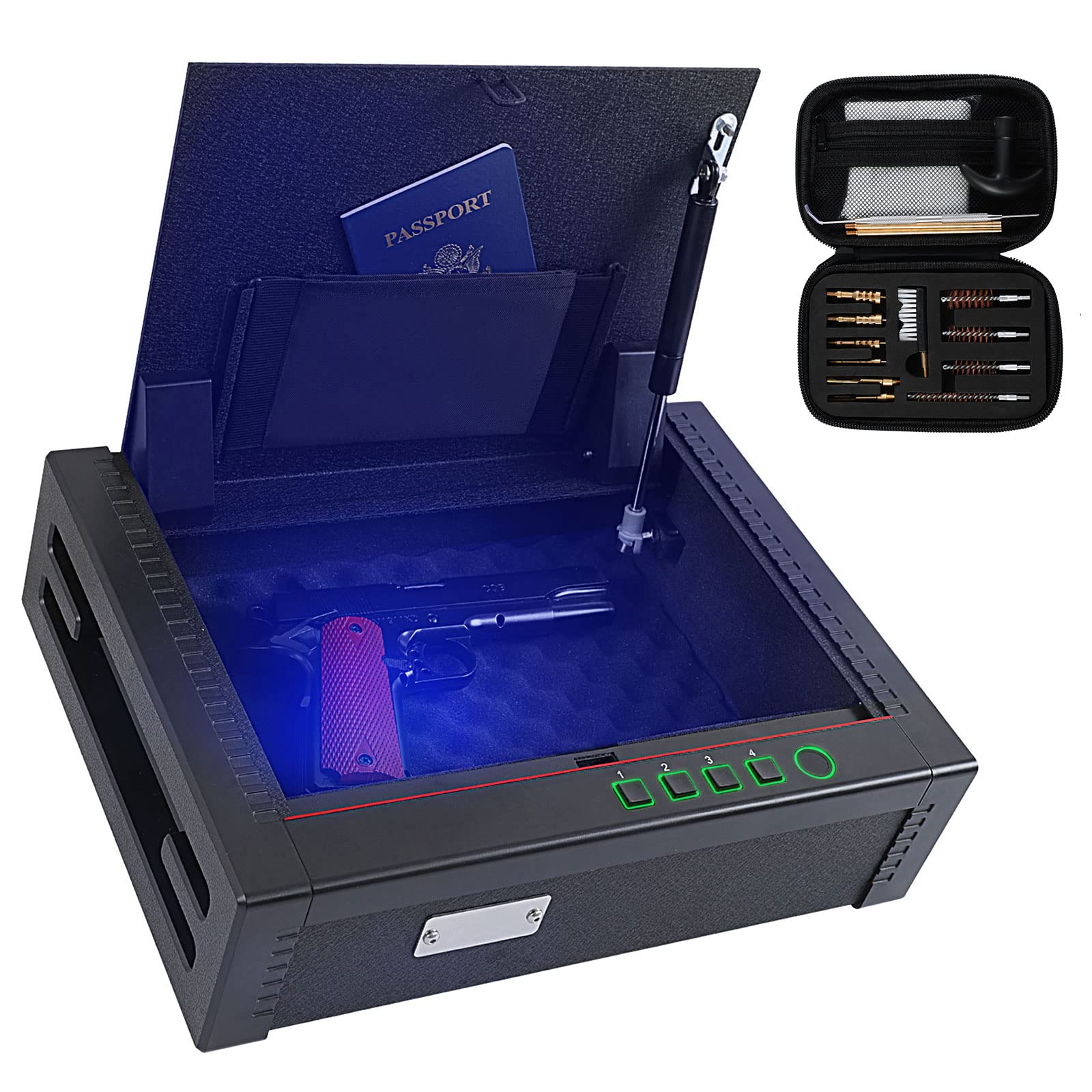 Dalmbox Gun Safe for Pistols, California DOJ Certified Quick Access Handgun Safe for Nightstand, Firearm Safety Device with Keypad, Gun Lock Box for Home Bedside Car