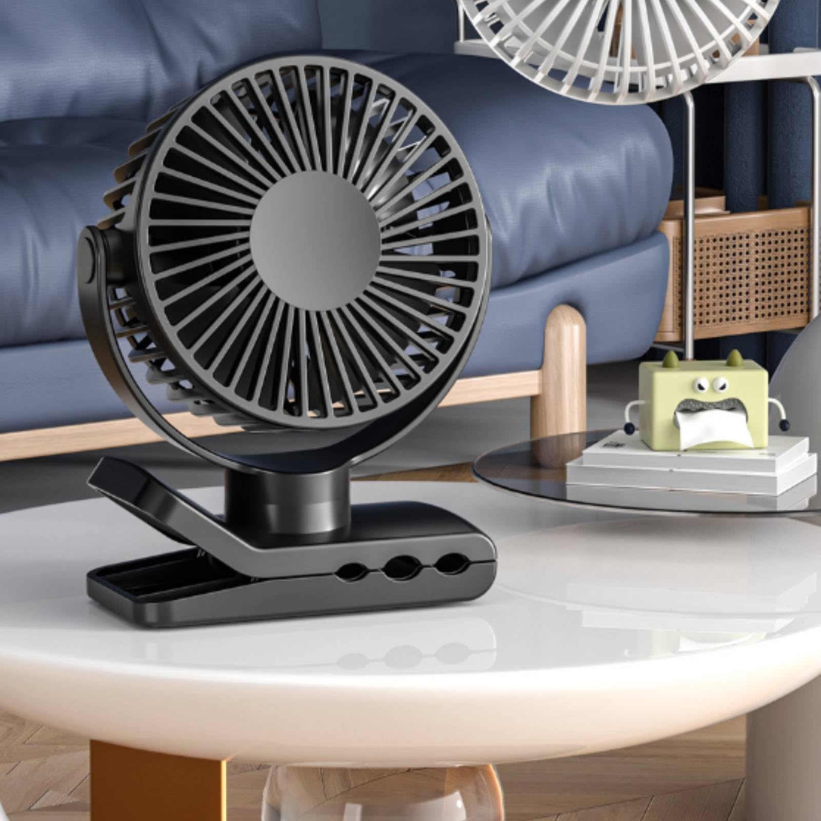 Ventilador Portátil con Base Sujeción Resistente con Brazo Modular Segmentado para Ventilación Focalizada en Escritorio Silla y Ejercicio, Negro