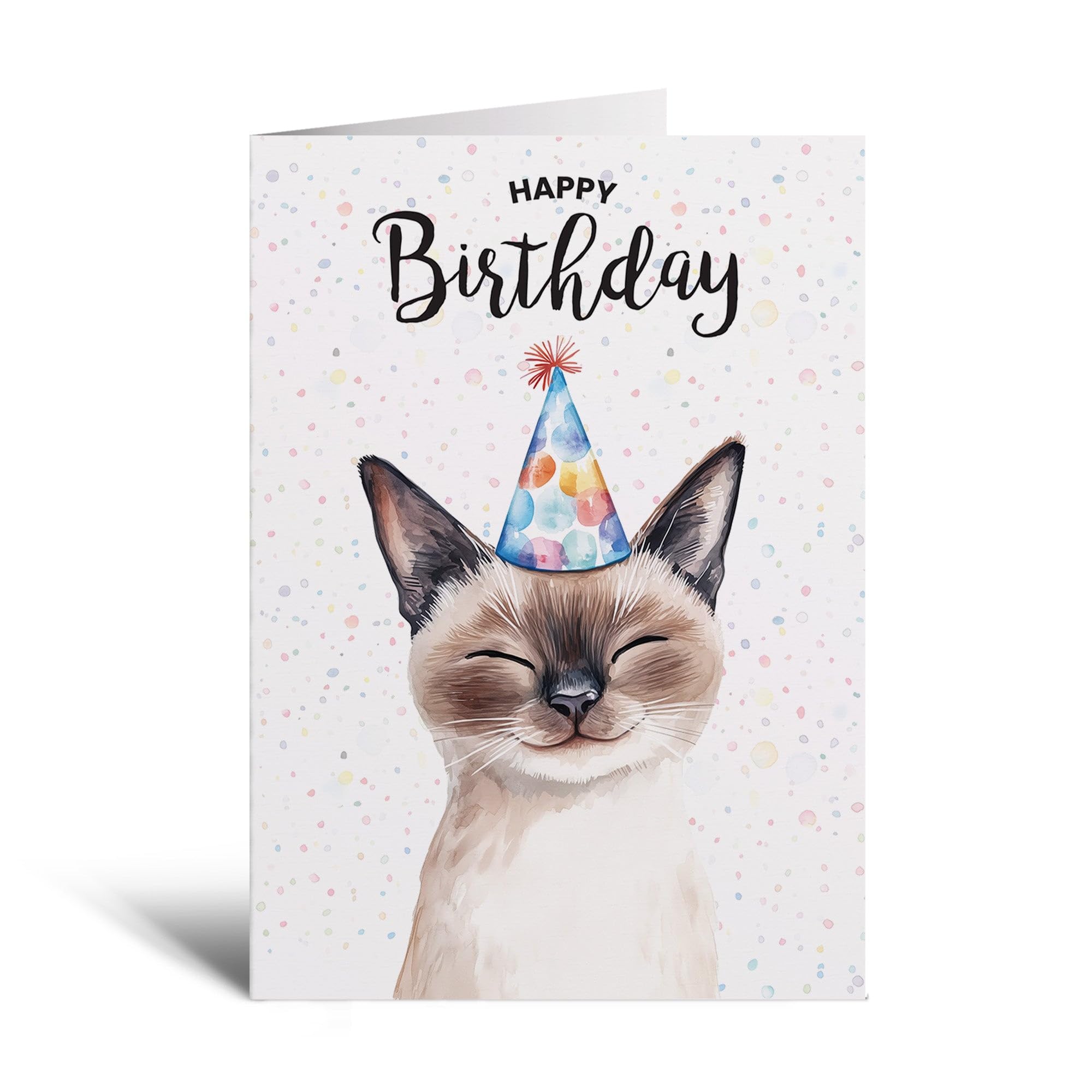 Postcard Prints - Siamese Cat Birthday Card For Him Or Her - Unique Illustrated Cat Lover Card - 5x7 Inch - 300gsm Matte Finish - 5 Card Pack