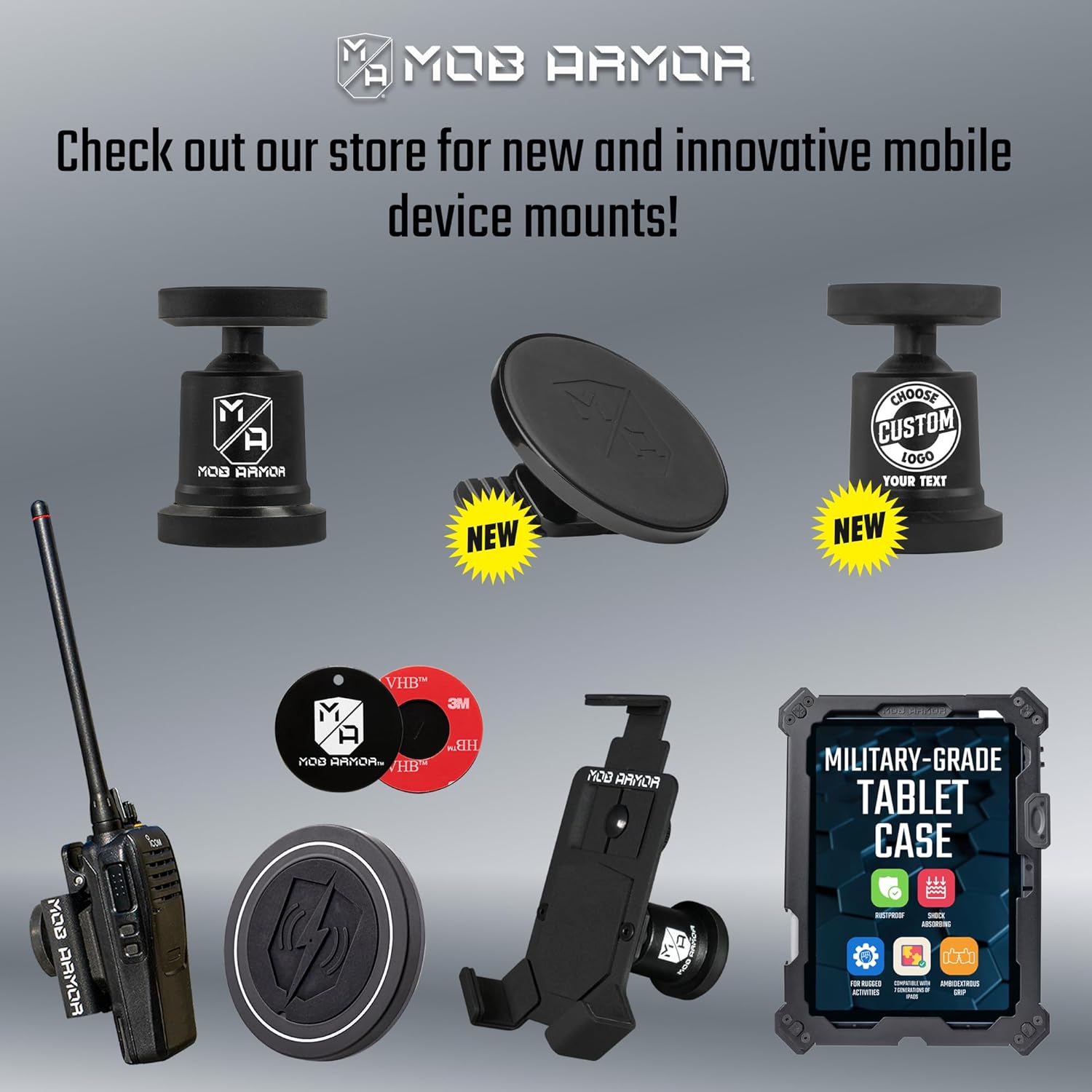 Mob Armor Rad Mount - Magnetic Car Mount Kit for CB, VHF, GMRS & Other Handheld Radios with Hand Mic Holder & Base, Walkie Talkie Holder, Mounting Solutions for Truck, Military & Off Road Accessories