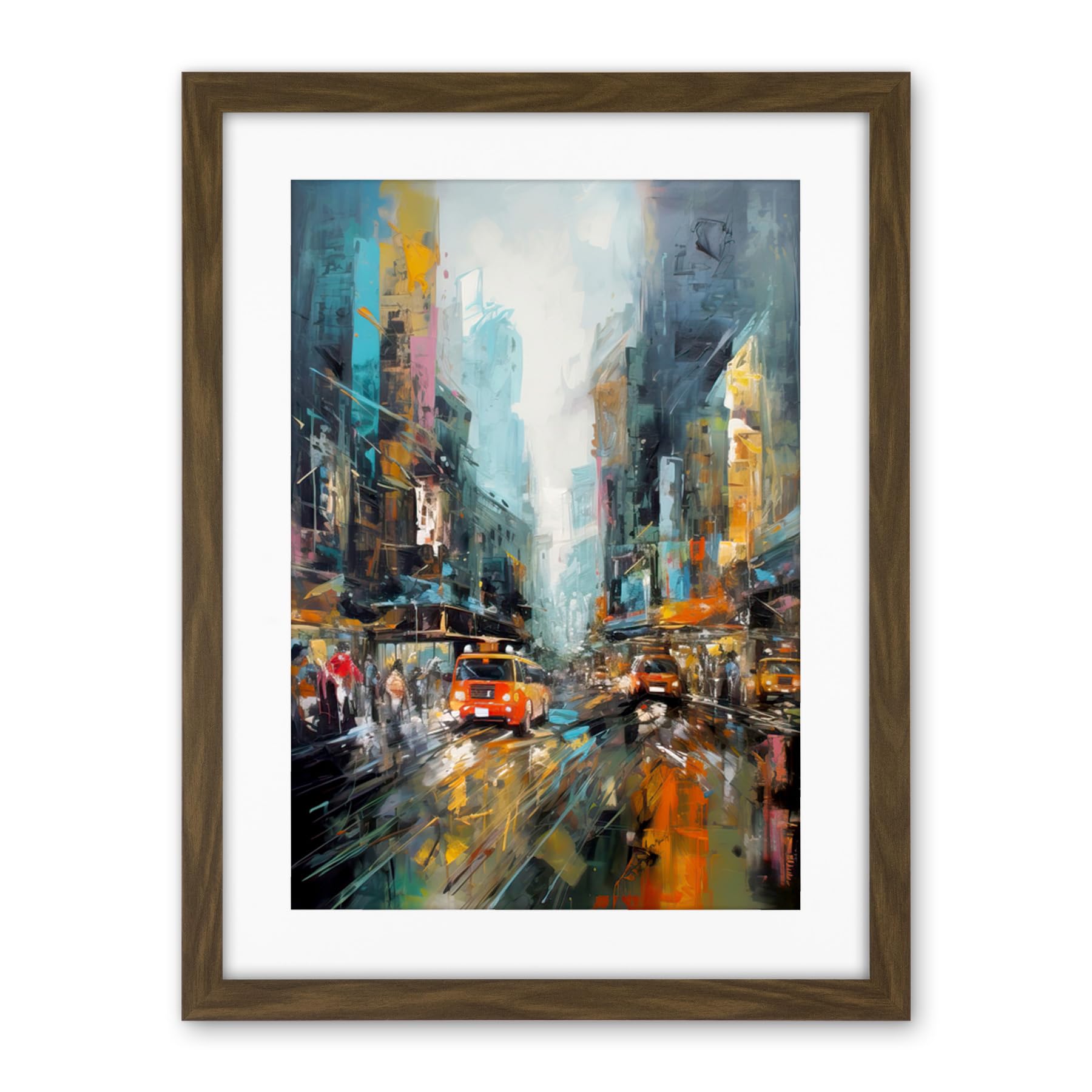 Artery8 New York City Rainy Day Abstract Action Cityscape Artwork Framed Wall Art Print 18X24 Inch