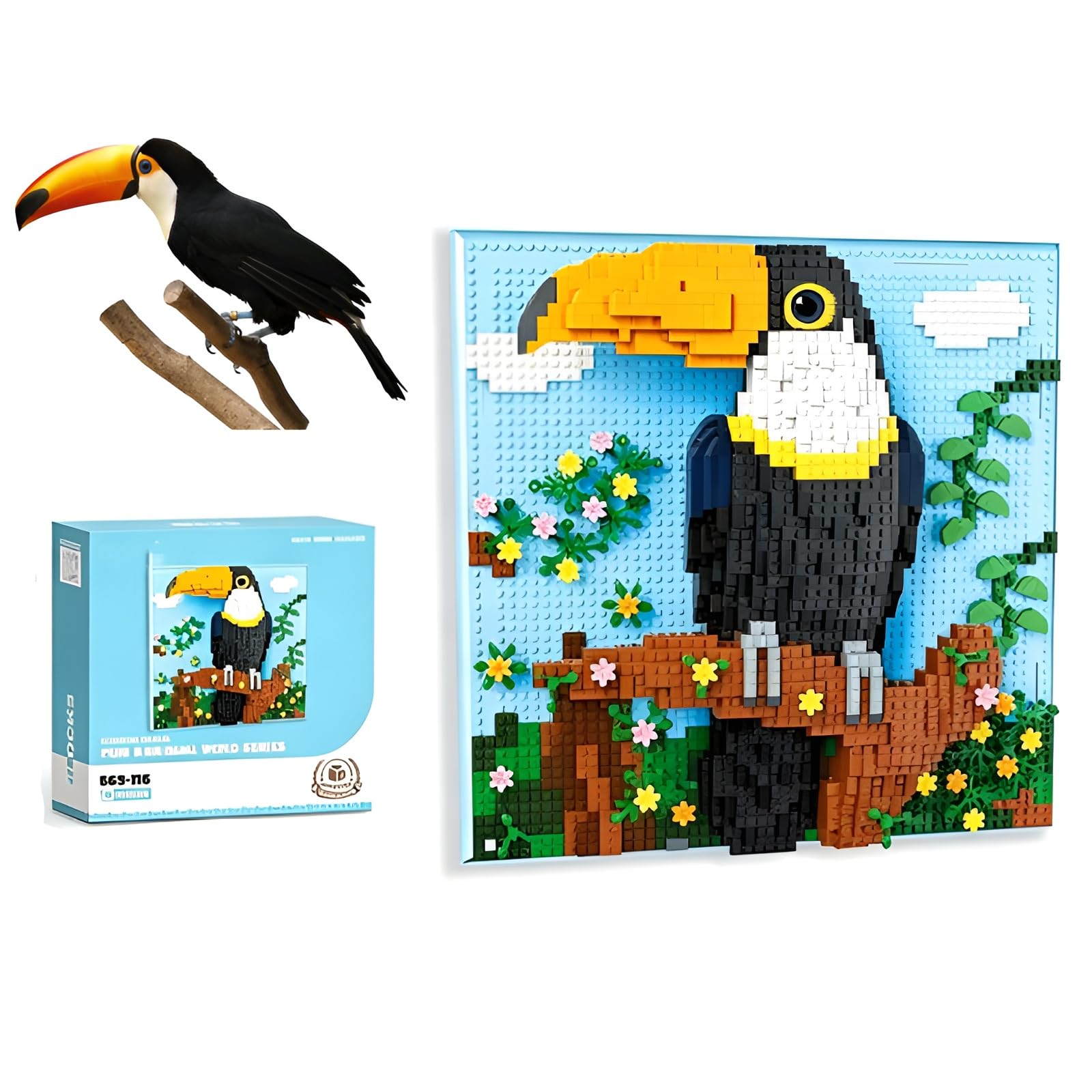 Toucan Wall Art Micro Building Blocks Set, 1363PCS Tropical Bird Painting Toys Mini Bricks Kit, 3D Ainmal Canvas Style Model for Adults & Teens, Home Decor Display, Ideas Art Hobby & Gift — image 1